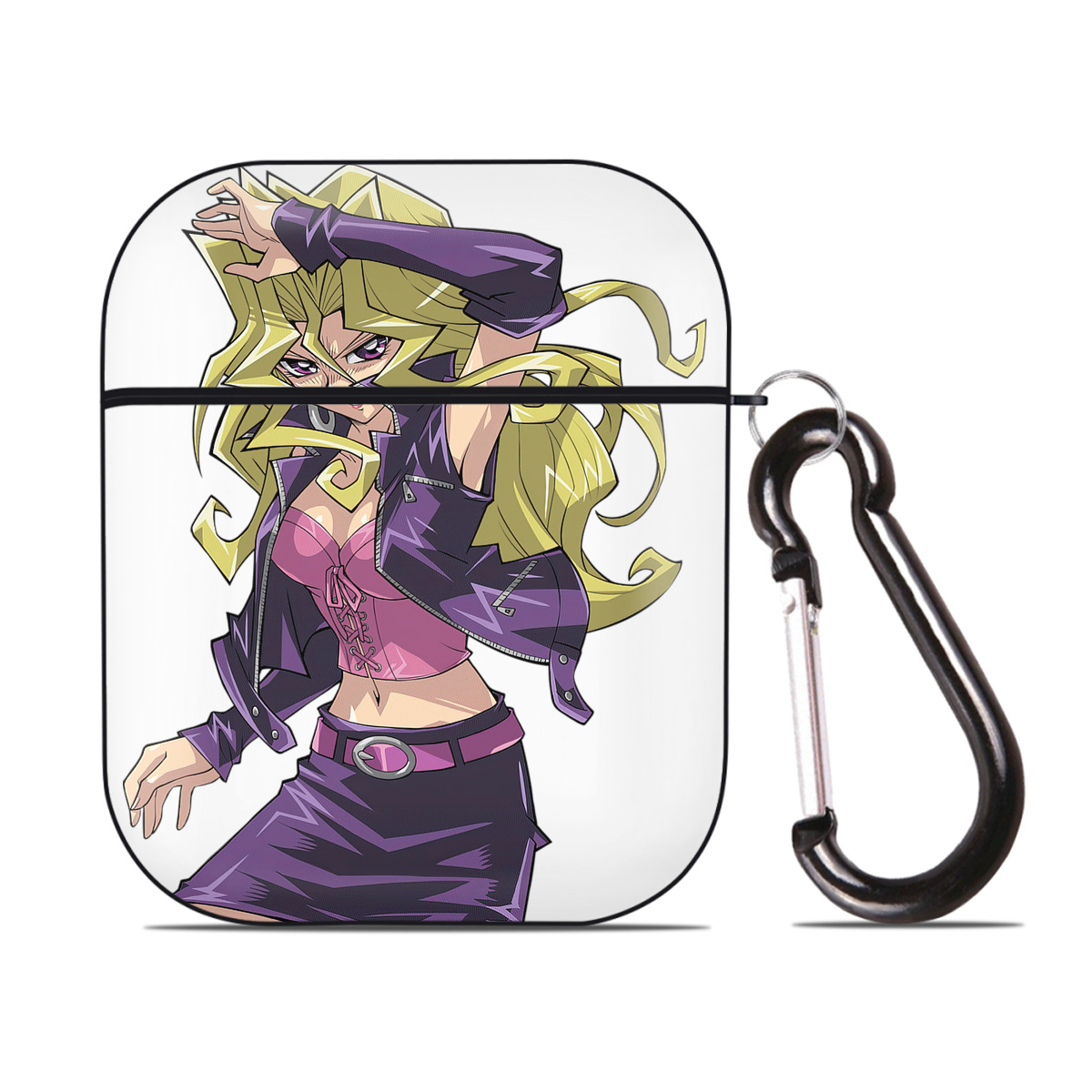 （画像用） 遊☆戯☆王 Yu-Gi-Oh! AirPods 第2世代保護ケース ハードシェル ブラック 耐衝撃・防指紋・カラビナ付き