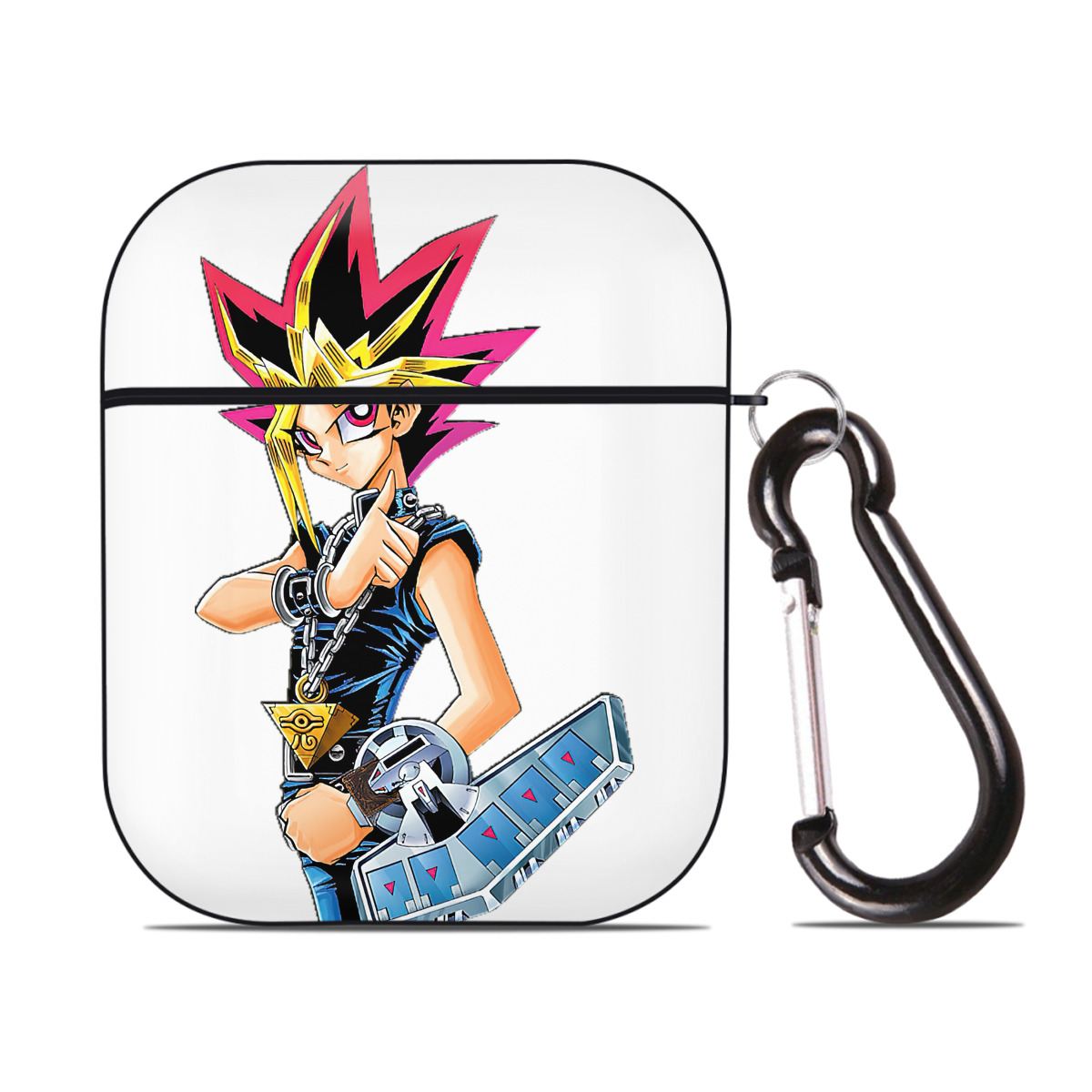（画像用） 遊☆戯☆王 Yu-Gi-Oh! AirPods 第2世代保護ケース ハードシェル ブラック 耐衝撃・防指紋・カラビナ付き