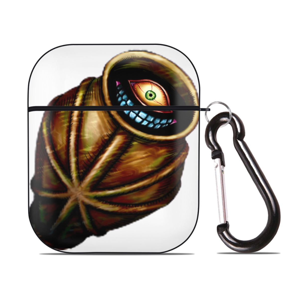 （画像用） 遊☆戯☆王 Yu-Gi-Oh! AirPods 第2世代保護ケース ハードシェル ブラック 耐衝撃・防指紋・カラビナ付き