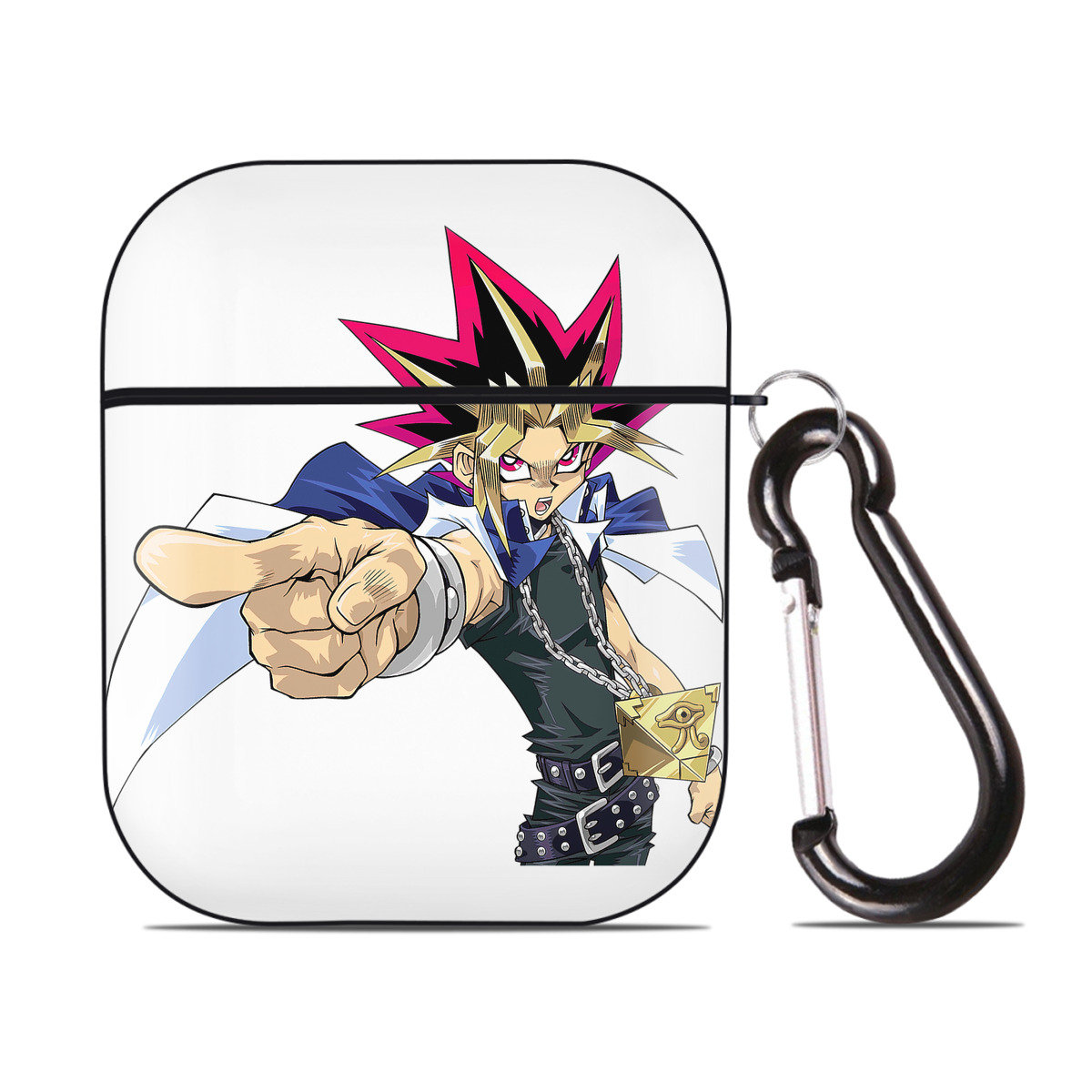 （画像用） 遊☆戯☆王 Yu-Gi-Oh! AirPods 第2世代保護ケース ハードシェル ブラック 耐衝撃・防指紋・カラビナ付き