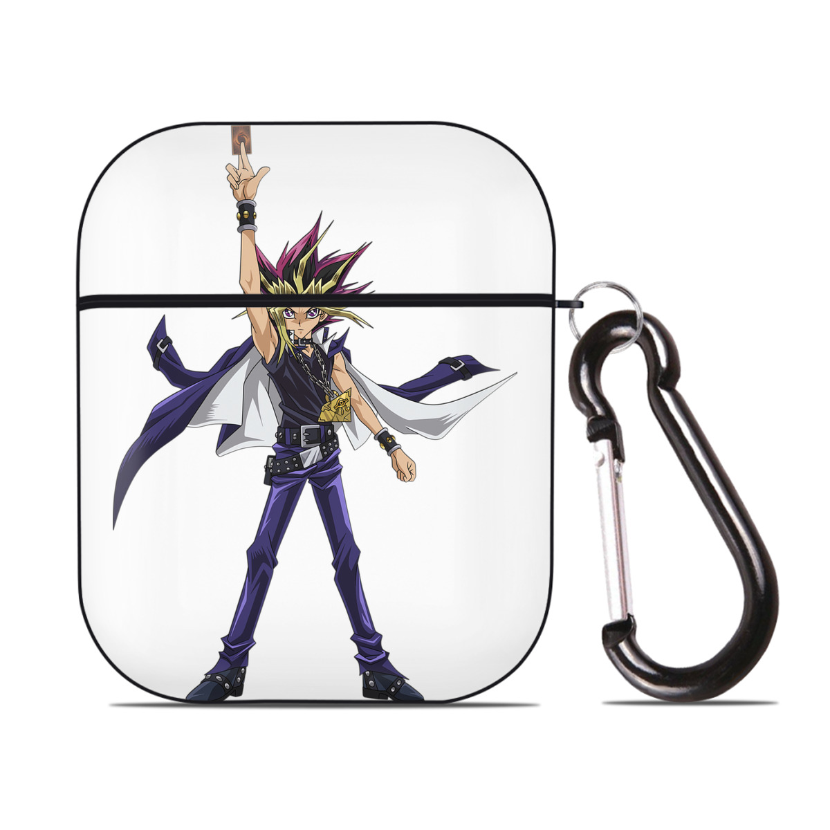 （画像用） 遊☆戯☆王 Yu-Gi-Oh! AirPods 第2世代保護ケース ハードシェル ブラック 耐衝撃・防指紋・カラビナ付き