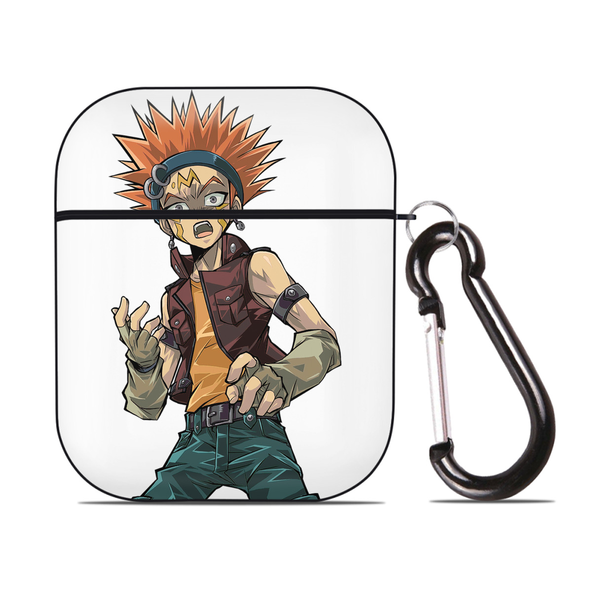 （画像用） 遊☆戯☆王 Yu-Gi-Oh! AirPods 第2世代保護ケース ハードシェル ブラック 耐衝撃・防指紋・カラビナ付き
