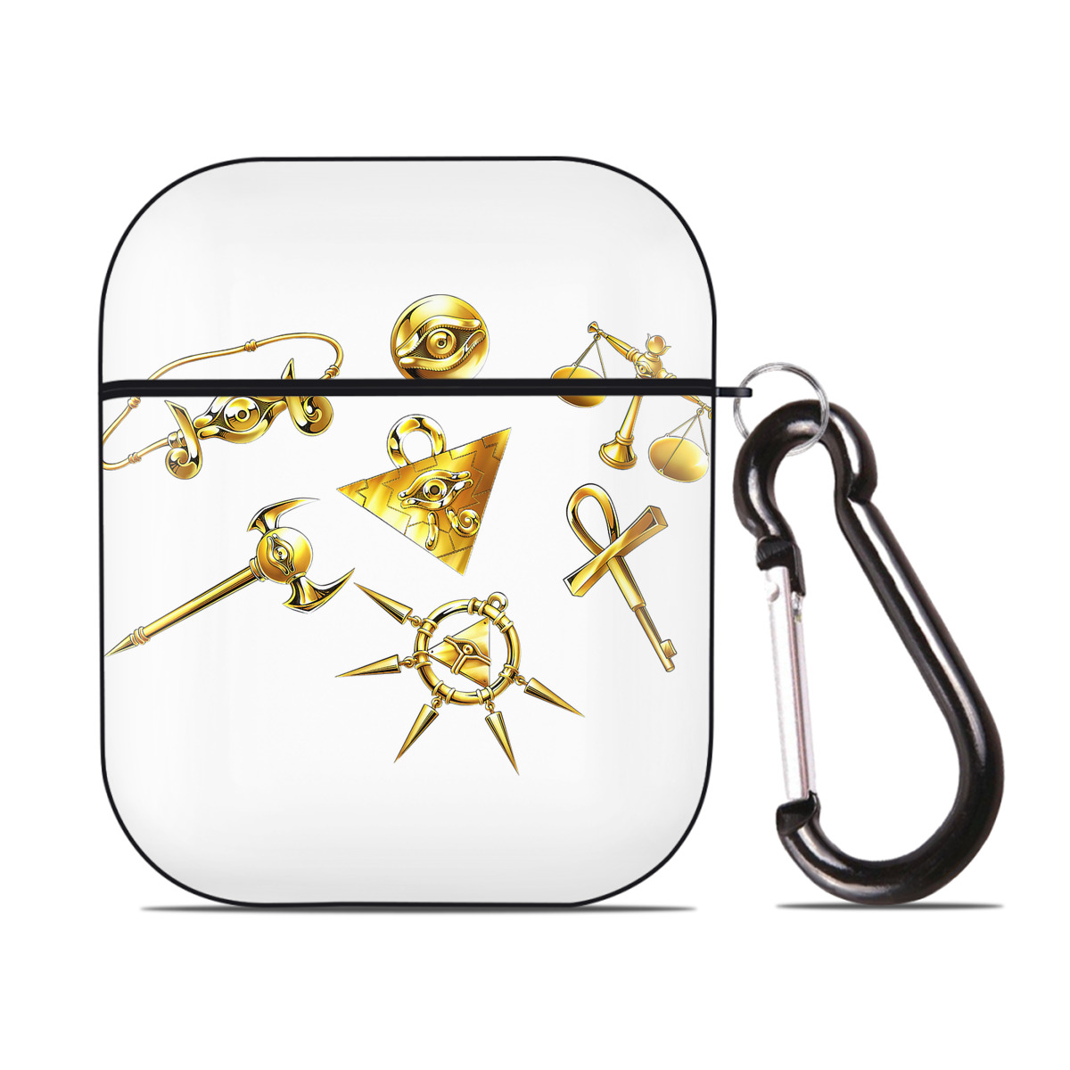 （画像用） 遊☆戯☆王 Yu-Gi-Oh! AirPods 第2世代保護ケース ハードシェル ブラック 耐衝撃・防指紋・カラビナ付き