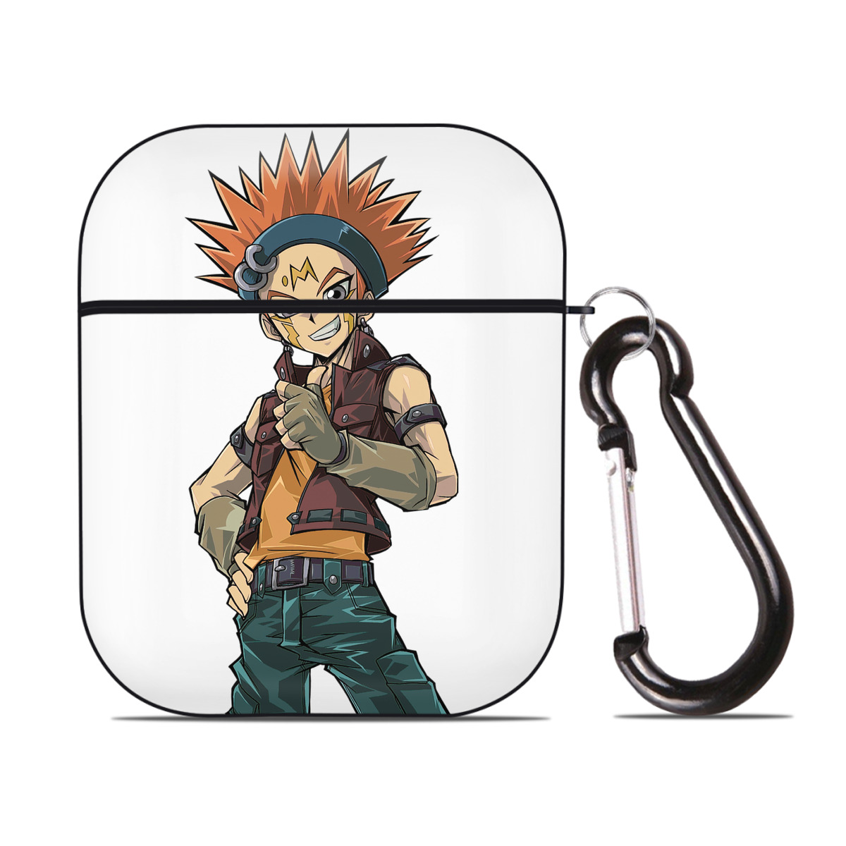 （画像用） 遊☆戯☆王 Yu-Gi-Oh! AirPods 第2世代保護ケース ハードシェル ブラック 耐衝撃・防指紋・カラビナ付き