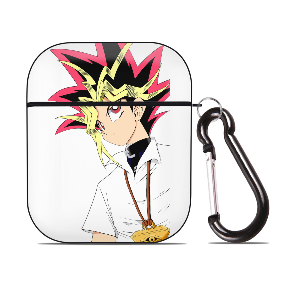 （画像用） 遊☆戯☆王 Yu-Gi-Oh! AirPods 第2世代保護ケース ハードシェル ブラック 耐衝撃・防指紋・カラビナ付き