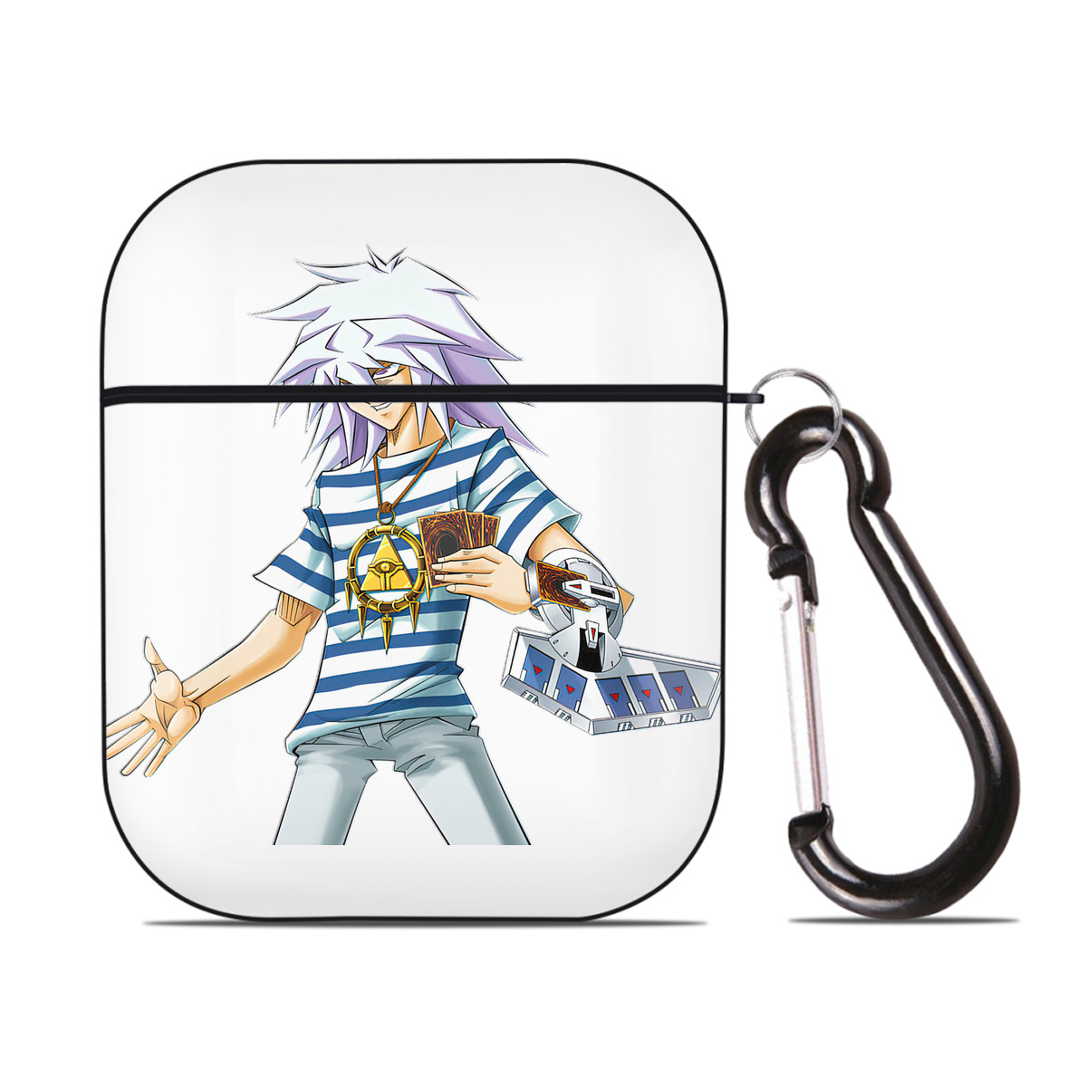 （画像用） 遊☆戯☆王 Yu-Gi-Oh! AirPods 第2世代保護ケース ハードシェル ブラック 耐衝撃・防指紋・カラビナ付き