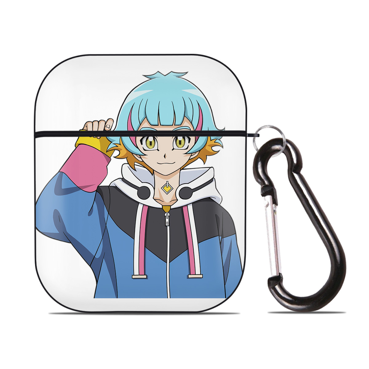 （画像用） 遊☆戯☆王 Yu-Gi-Oh! AirPods 第2世代保護ケース ハードシェル ブラック 耐衝撃・防指紋・カラビナ付き