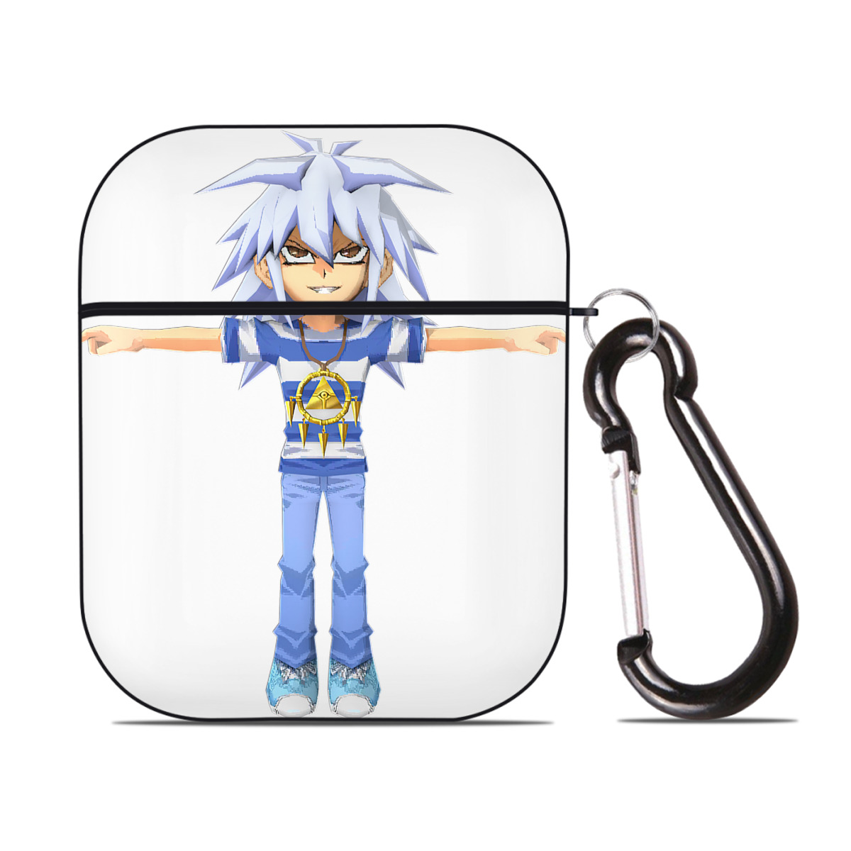 （画像用） 遊☆戯☆王 Yu-Gi-Oh! AirPods 第2世代保護ケース ハードシェル ブラック 耐衝撃・防指紋・カラビナ付き