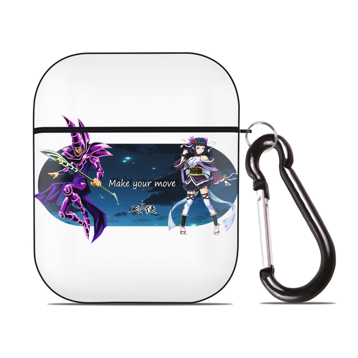（画像用） 遊☆戯☆王 Yu-Gi-Oh! AirPods 第2世代保護ケース ハードシェル ブラック 耐衝撃・防指紋・カラビナ付き