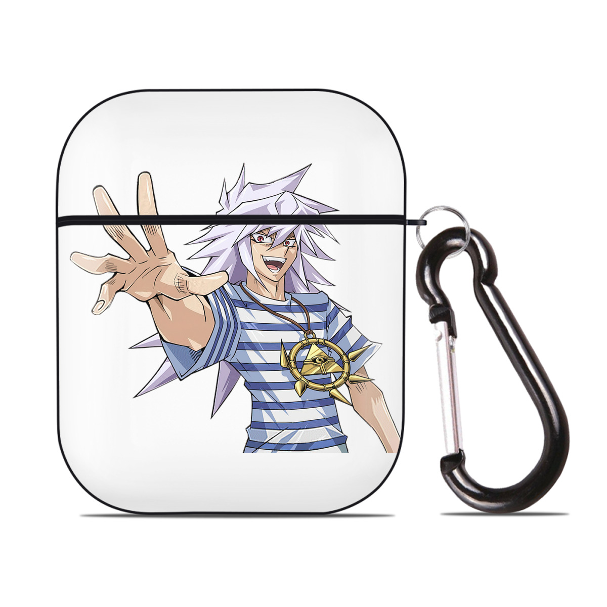 （画像用） 遊☆戯☆王 Yu-Gi-Oh! AirPods 第2世代保護ケース ハードシェル ブラック 耐衝撃・防指紋・カラビナ付き