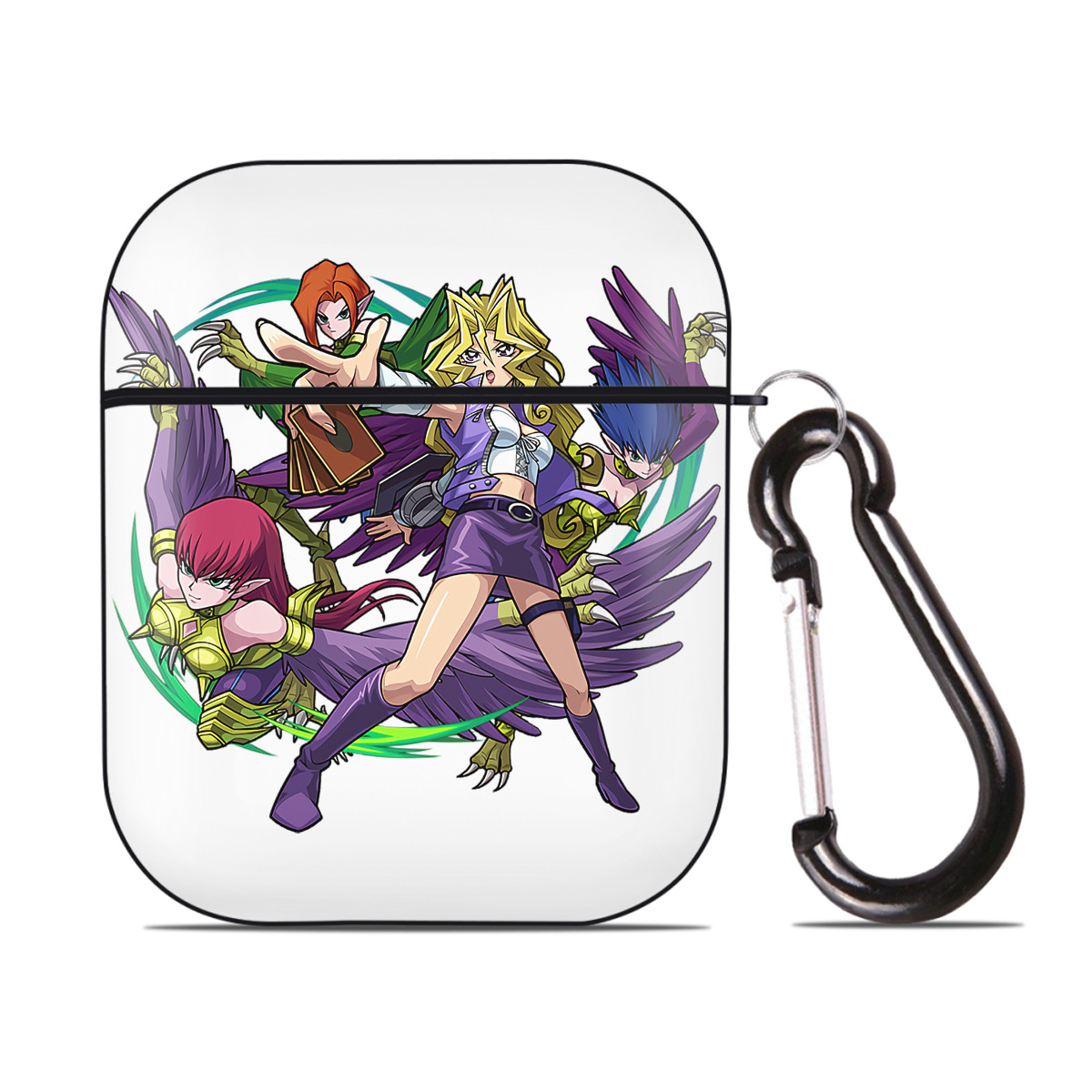（画像用） 遊☆戯☆王 Yu-Gi-Oh! AirPods 第2世代保護ケース ハードシェル ブラック 耐衝撃・防指紋・カラビナ付き