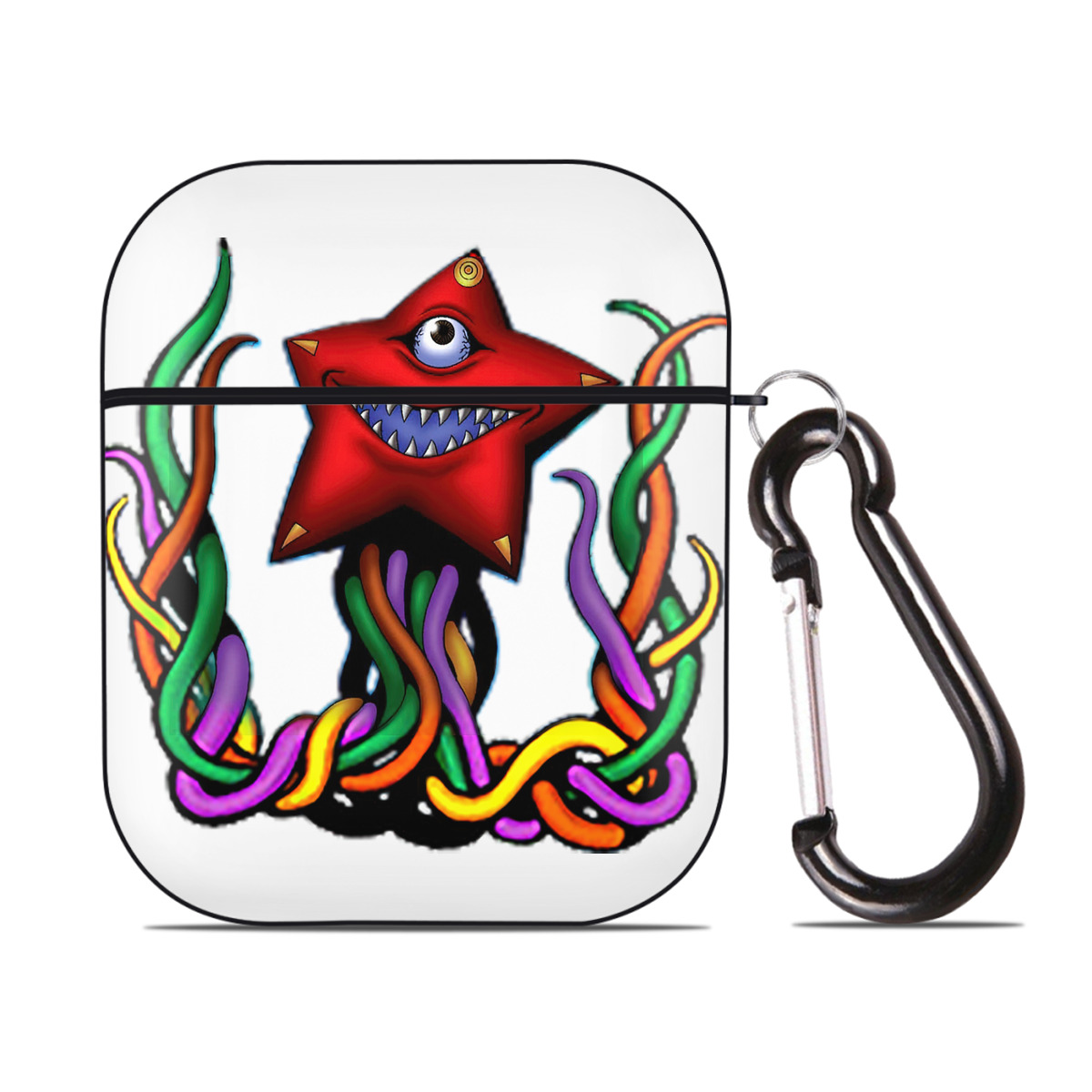 （画像用） 遊☆戯☆王 Yu-Gi-Oh! AirPods 第2世代保護ケース ハードシェル ブラック 耐衝撃・防指紋・カラビナ付き