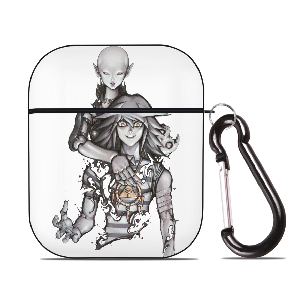 （画像用） 遊☆戯☆王 Yu-Gi-Oh! AirPods 第2世代保護ケース ハードシェル ブラック 耐衝撃・防指紋・カラビナ付き