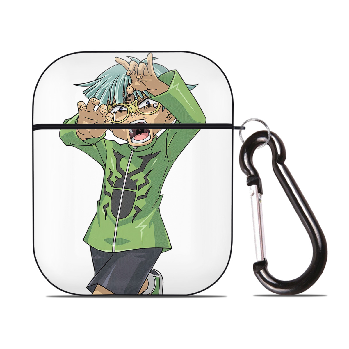（画像用） 遊☆戯☆王 Yu-Gi-Oh! AirPods 第2世代保護ケース ハードシェル ブラック 耐衝撃・防指紋・カラビナ付き