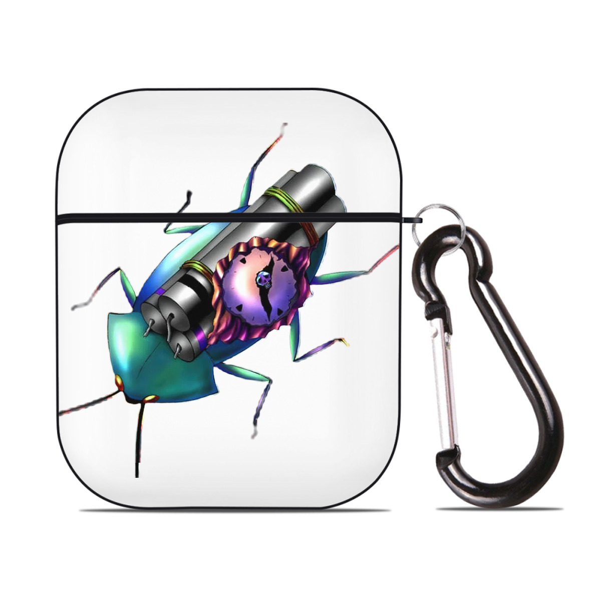 （画像用） 遊☆戯☆王 Yu-Gi-Oh! AirPods 第2世代保護ケース ハードシェル ブラック 耐衝撃・防指紋・カラビナ付き