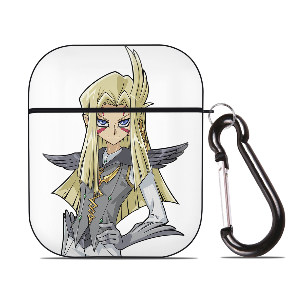 （画像用） 遊☆戯☆王 Yu-Gi-Oh! AirPods 第2世代保護ケース ハードシェル ブラック 耐衝撃・防指紋・カラビナ付き