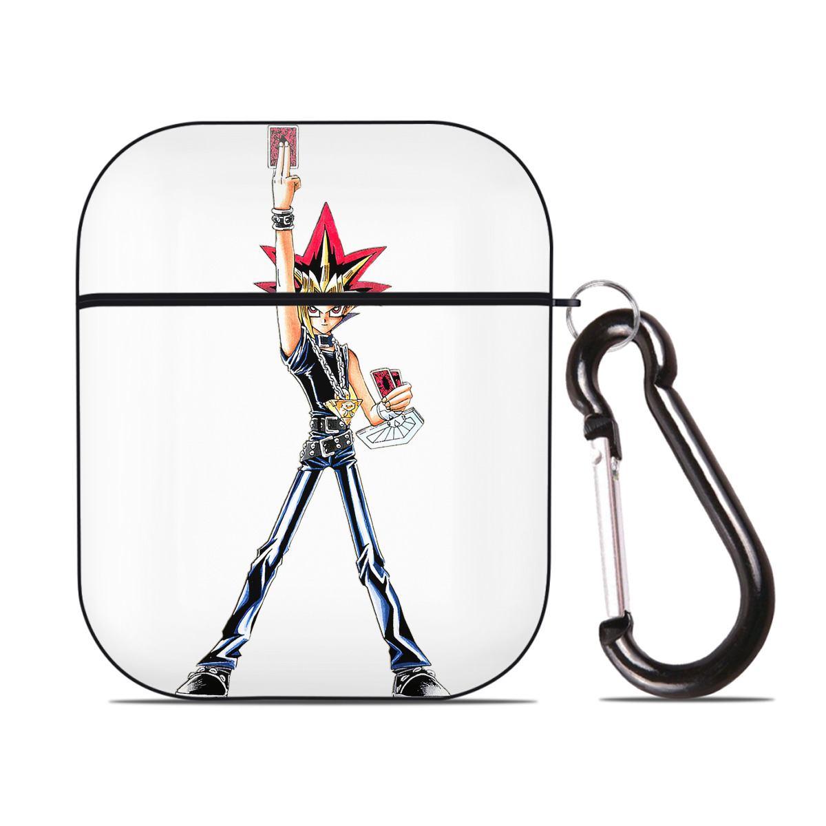 （画像用） 遊☆戯☆王 Yu-Gi-Oh! AirPods 第2世代保護ケース ハードシェル ブラック 耐衝撃・防指紋・カラビナ付き