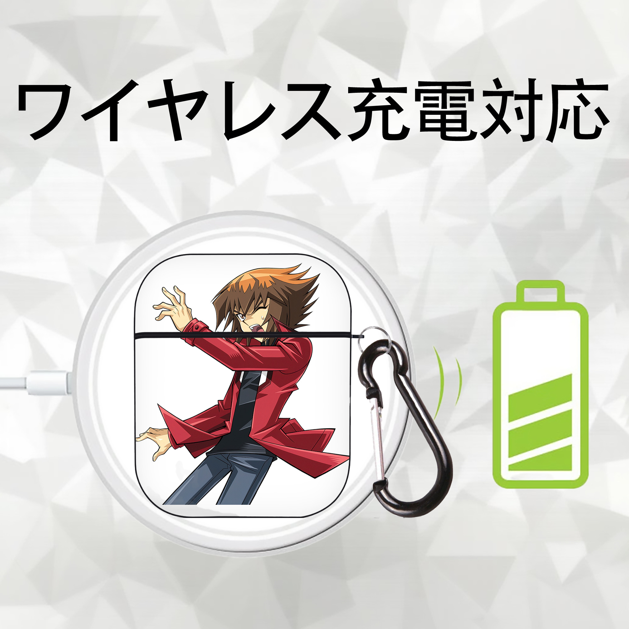 遊☆戯☆王 Yu-Gi-Oh! AirPods 第2世代保護ケース ハードシェル ブラック 耐衝撃・防指紋・カラビナ付き