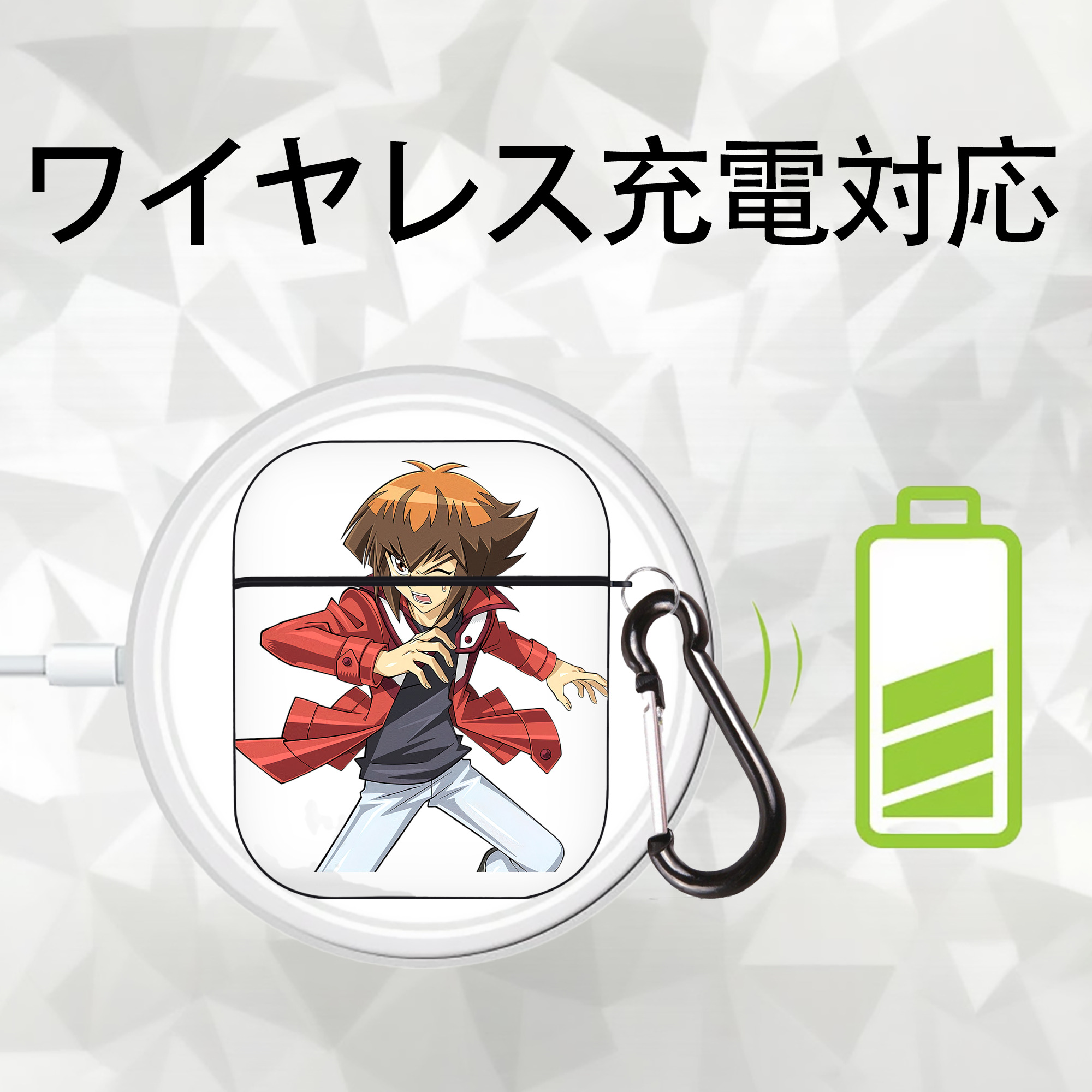 遊☆戯☆王 Yu-Gi-Oh! AirPods 第2世代保護ケース ハードシェル ブラック 耐衝撃・防指紋・カラビナ付き
