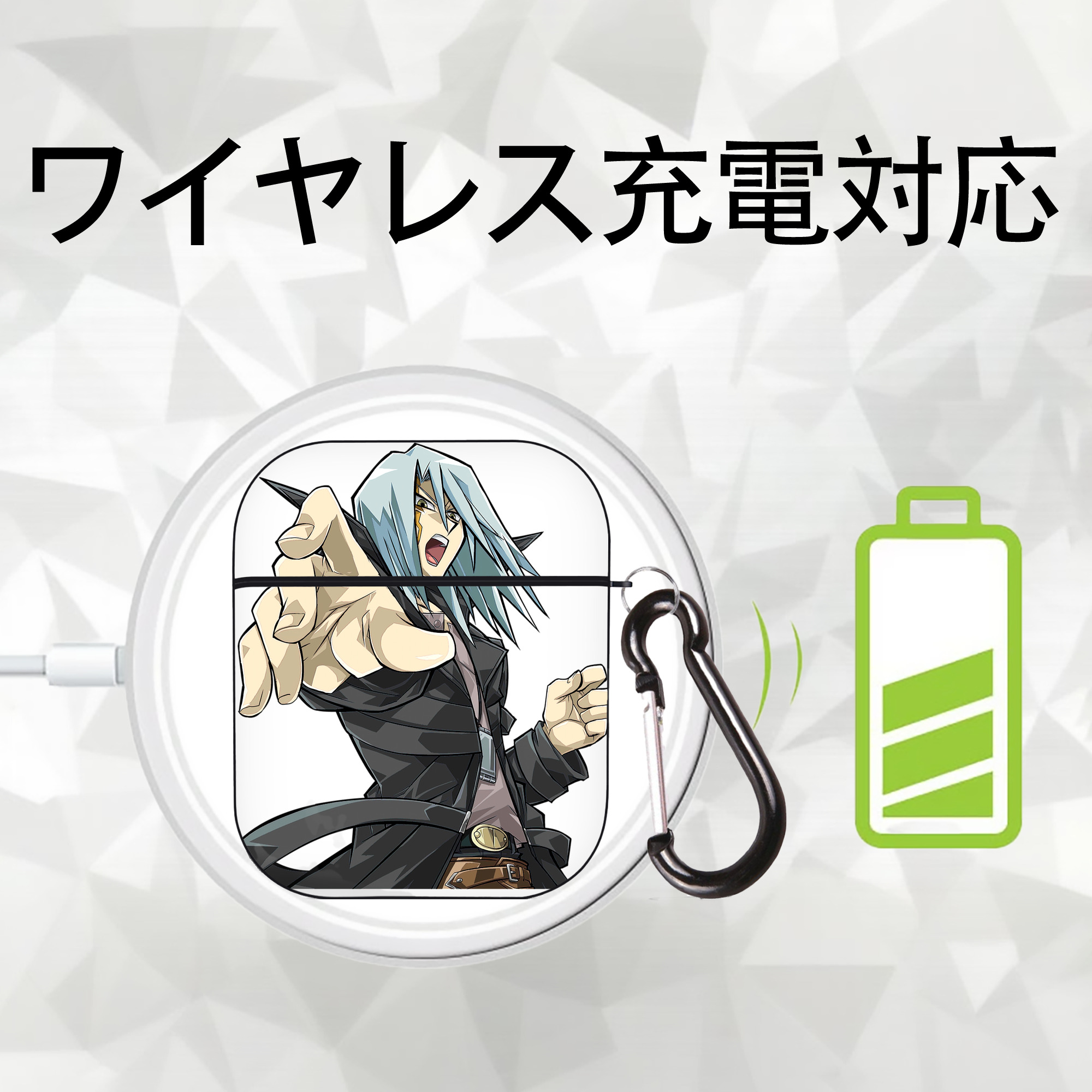 遊☆戯☆王 Yu-Gi-Oh! AirPods 第2世代保護ケース ハードシェル ブラック 耐衝撃・防指紋・カラビナ付き