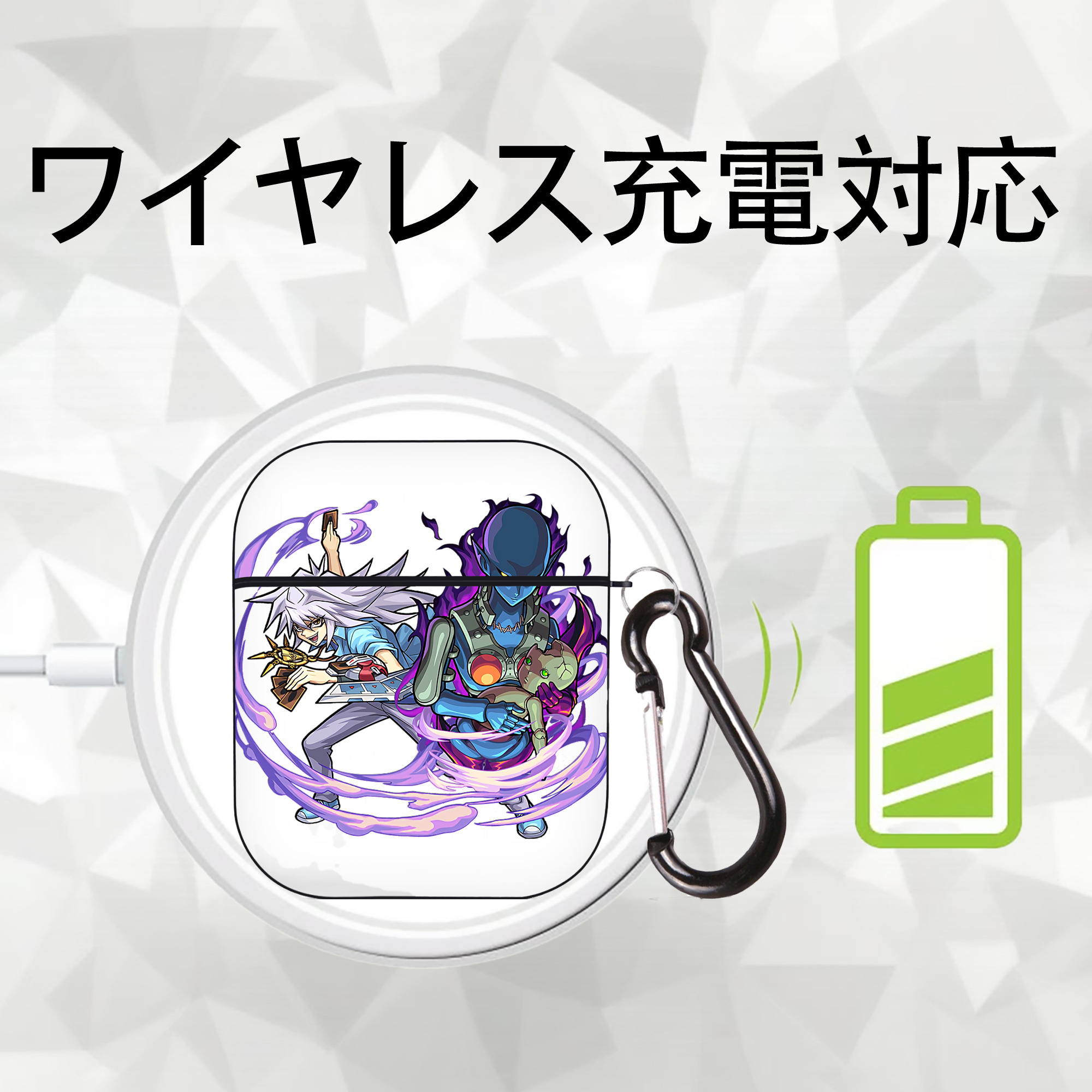 遊☆戯☆王 Yu-Gi-Oh! AirPods 第2世代保護ケース ハードシェル ブラック 耐衝撃・防指紋・カラビナ付き
