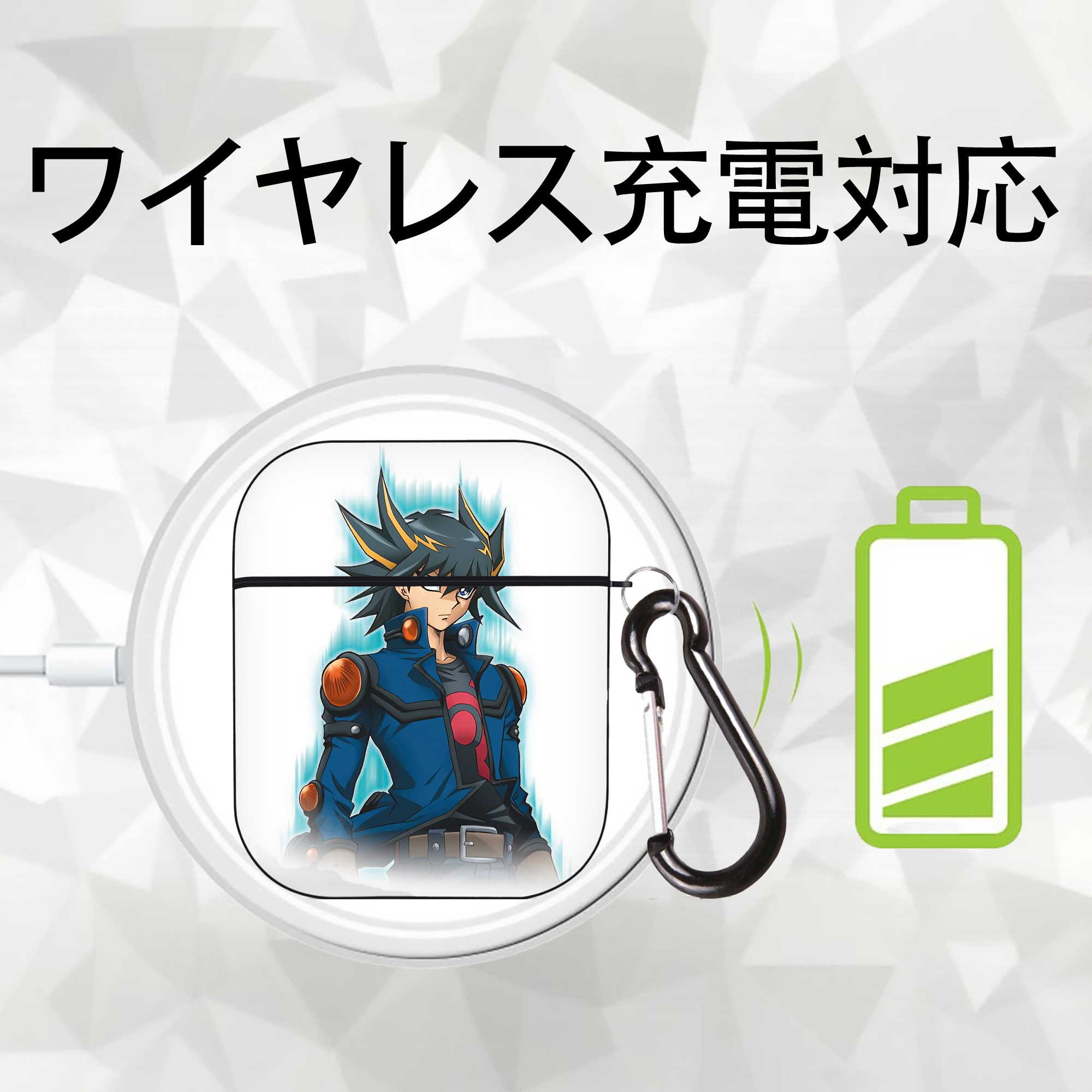 遊☆戯☆王 Yu-Gi-Oh! AirPods 第2世代保護ケース ハードシェル ブラック 耐衝撃・防指紋・カラビナ付き
