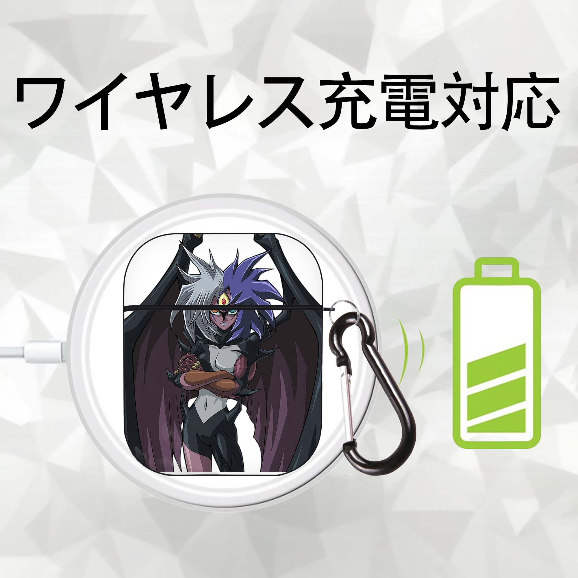 遊☆戯☆王 Yu-Gi-Oh! AirPods 第2世代保護ケース ハードシェル ブラック 耐衝撃・防指紋・カラビナ付き