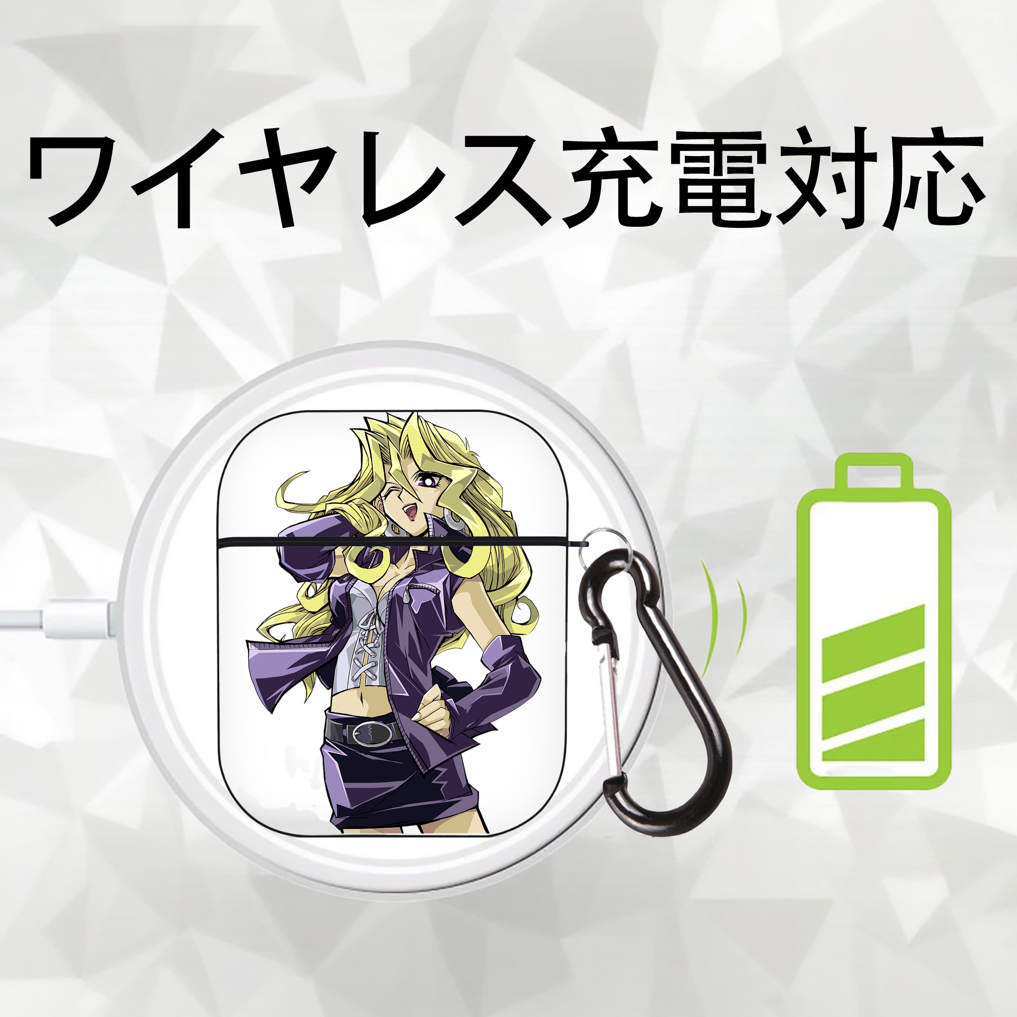 遊☆戯☆王 Yu-Gi-Oh! AirPods 第2世代保護ケース ハードシェル ブラック 耐衝撃・防指紋・カラビナ付き