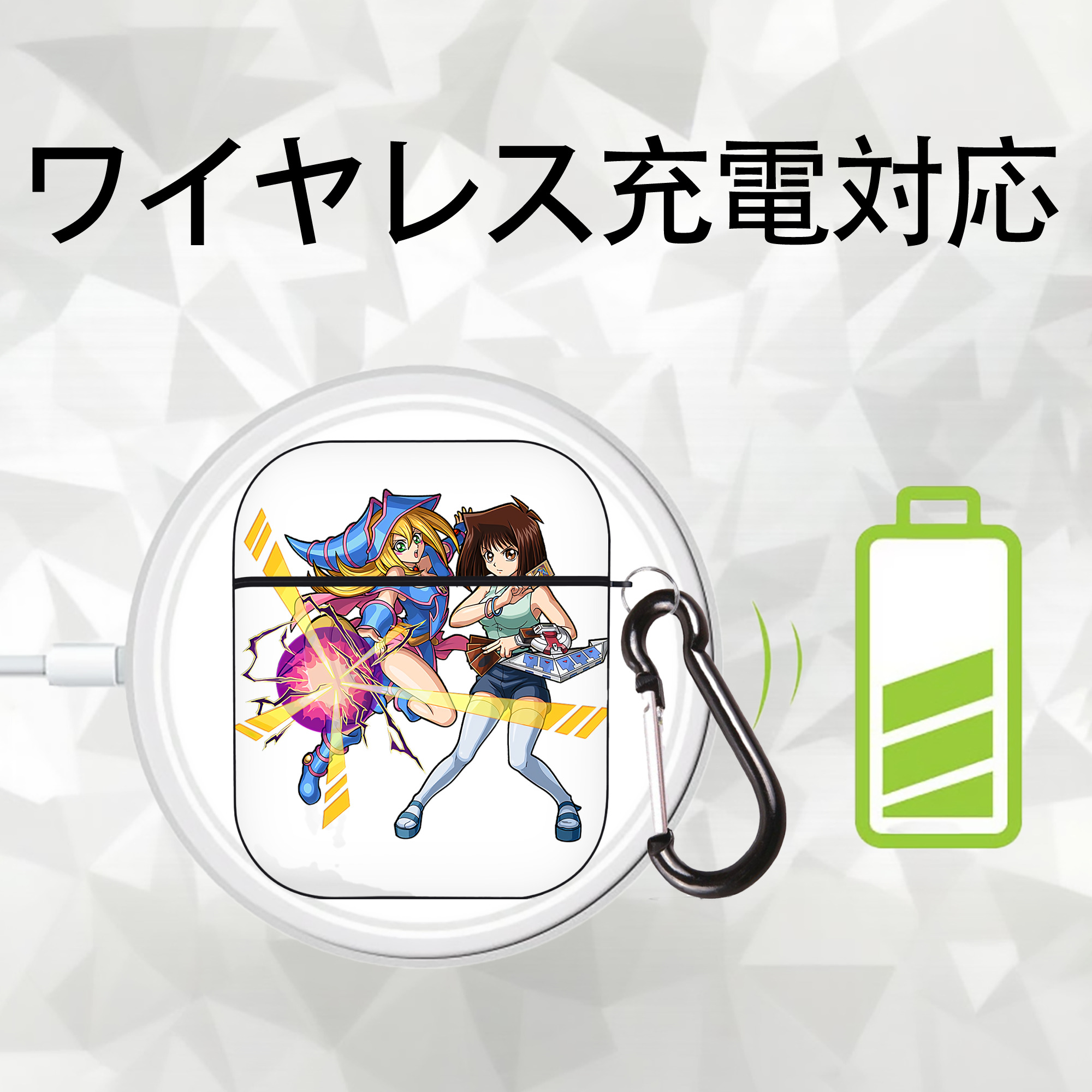 遊☆戯☆王 Yu-Gi-Oh! AirPods 第2世代保護ケース ハードシェル ブラック 耐衝撃・防指紋・カラビナ付き