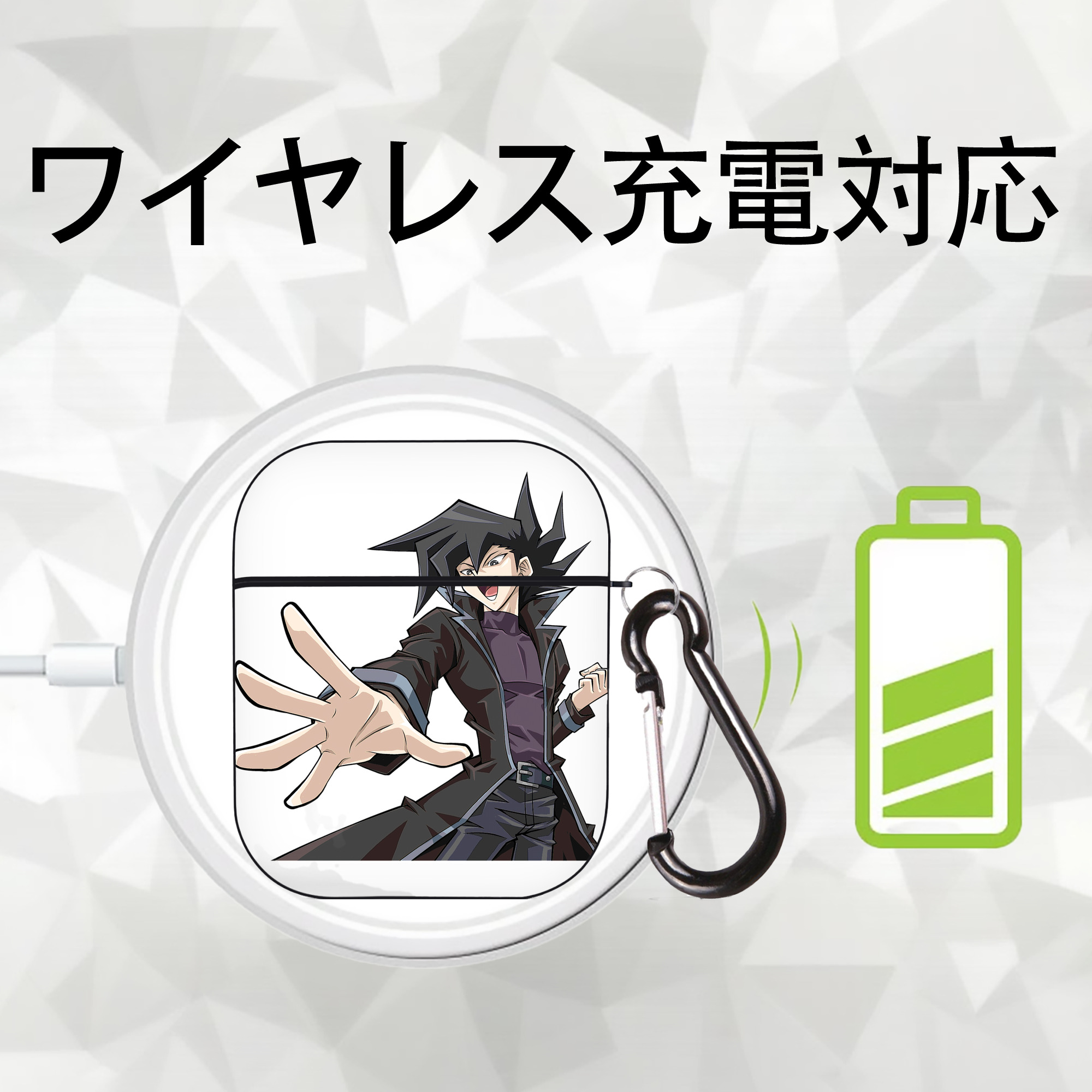 遊☆戯☆王 Yu-Gi-Oh! AirPods 第2世代保護ケース ハードシェル ブラック 耐衝撃・防指紋・カラビナ付き