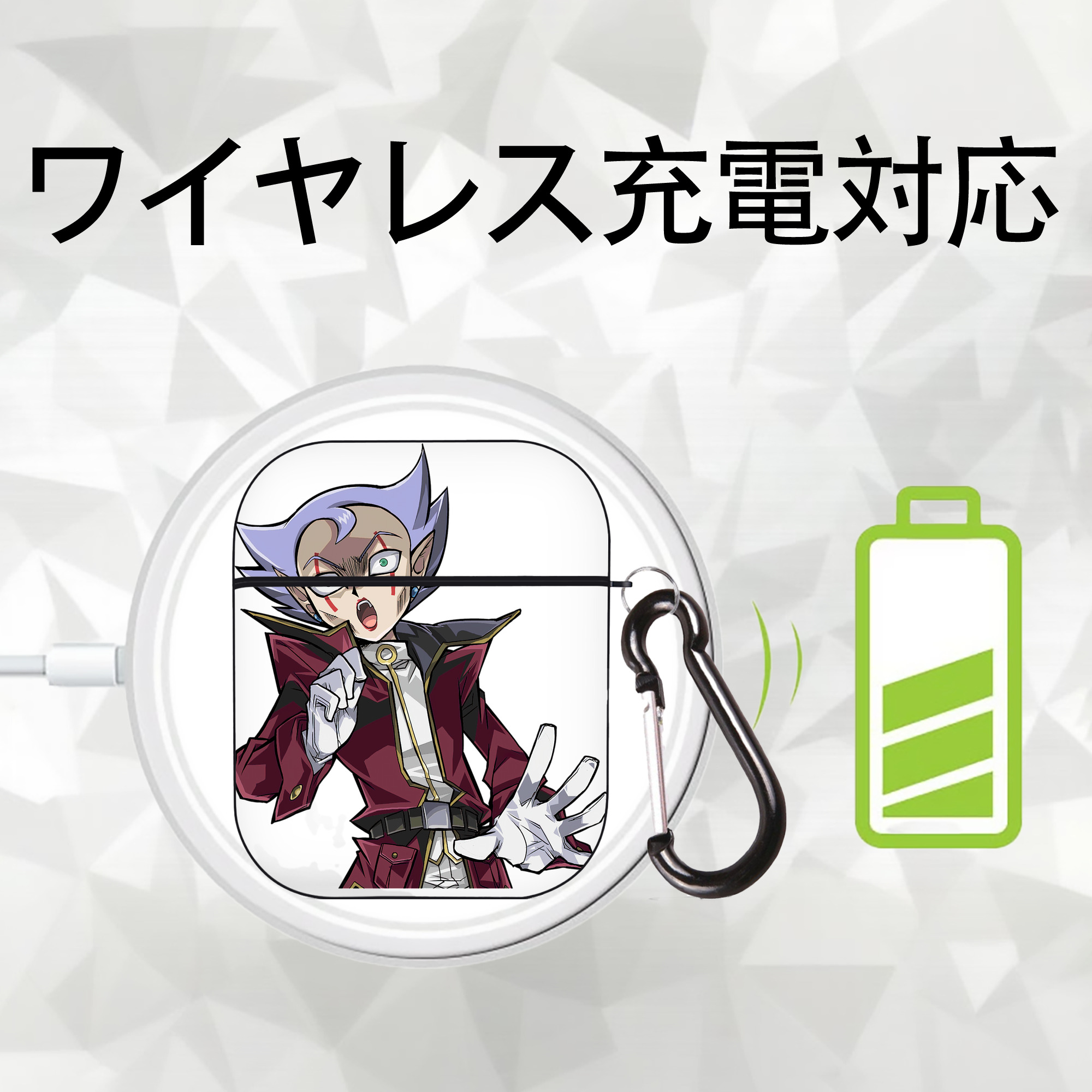 遊☆戯☆王 Yu-Gi-Oh! AirPods 第2世代保護ケース ハードシェル ブラック 耐衝撃・防指紋・カラビナ付き