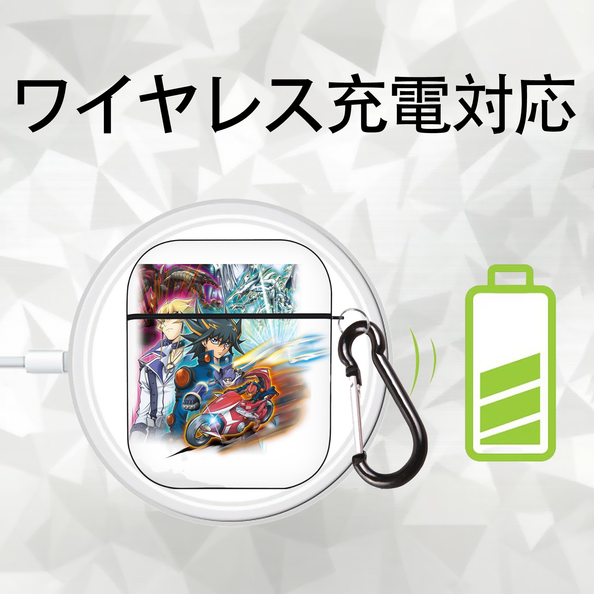 遊☆戯☆王 Yu-Gi-Oh! AirPods 第2世代保護ケース ハードシェル ブラック 耐衝撃・防指紋・カラビナ付き
