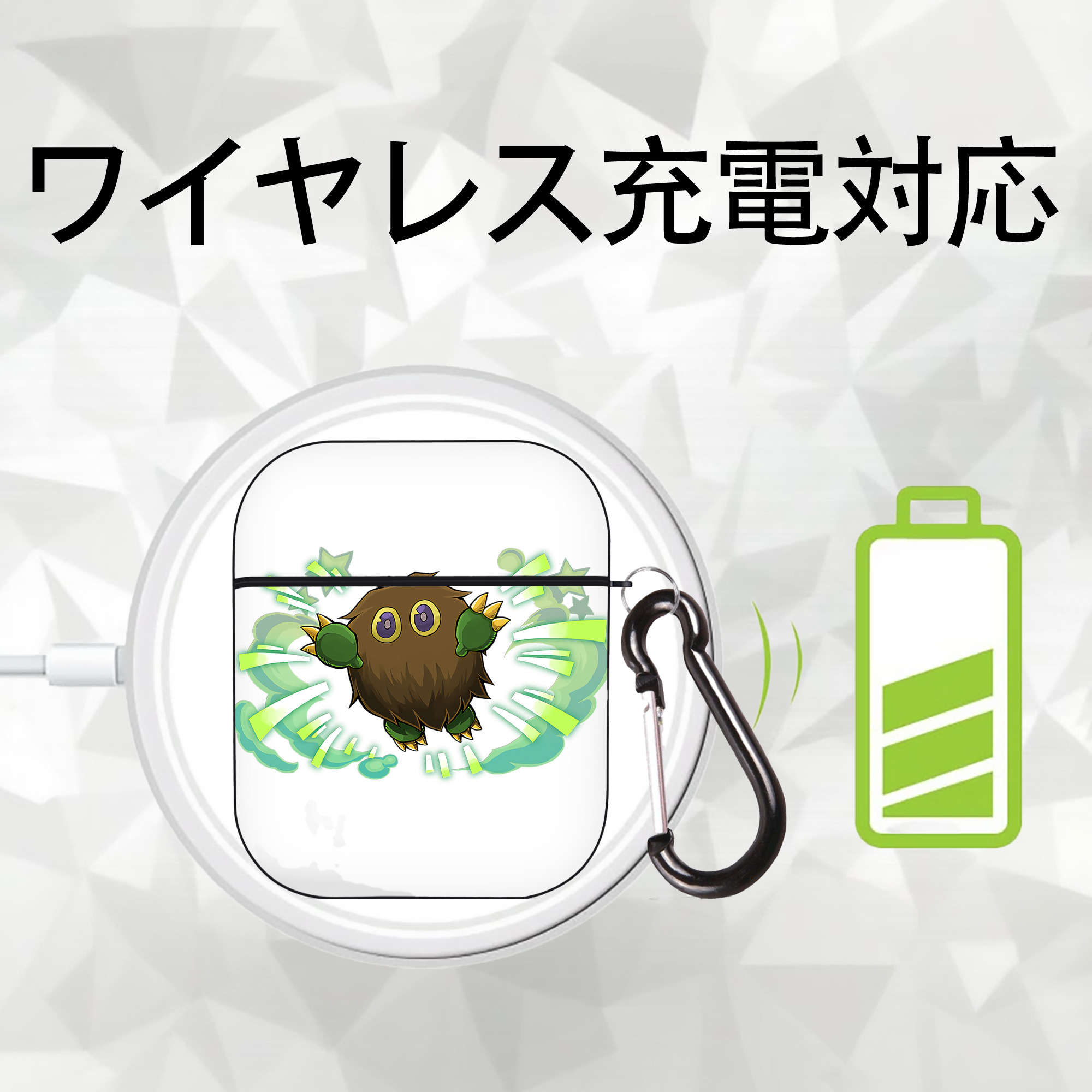遊☆戯☆王 Yu-Gi-Oh! AirPods 第2世代保護ケース ハードシェル ブラック 耐衝撃・防指紋・カラビナ付き