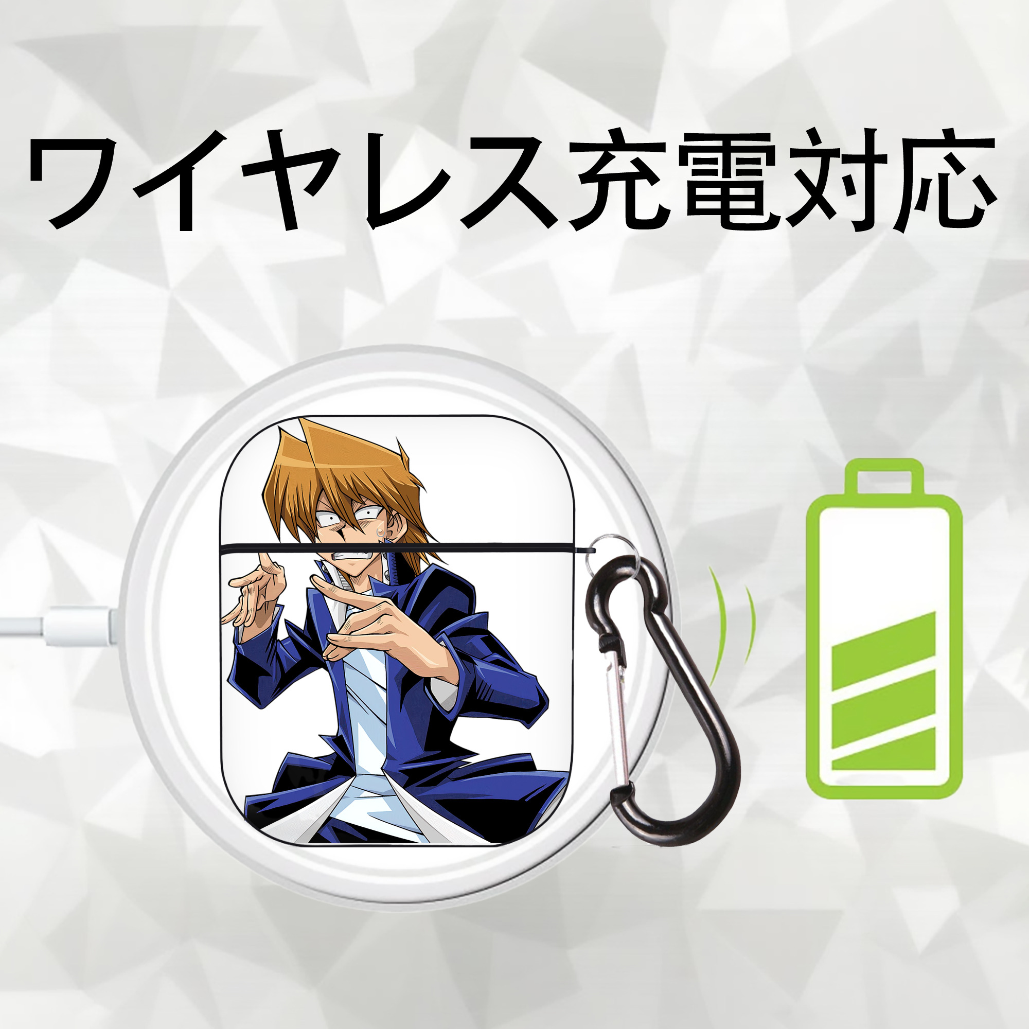 遊☆戯☆王 Yu-Gi-Oh! AirPods 第2世代保護ケース ハードシェル ブラック 耐衝撃・防指紋・カラビナ付き