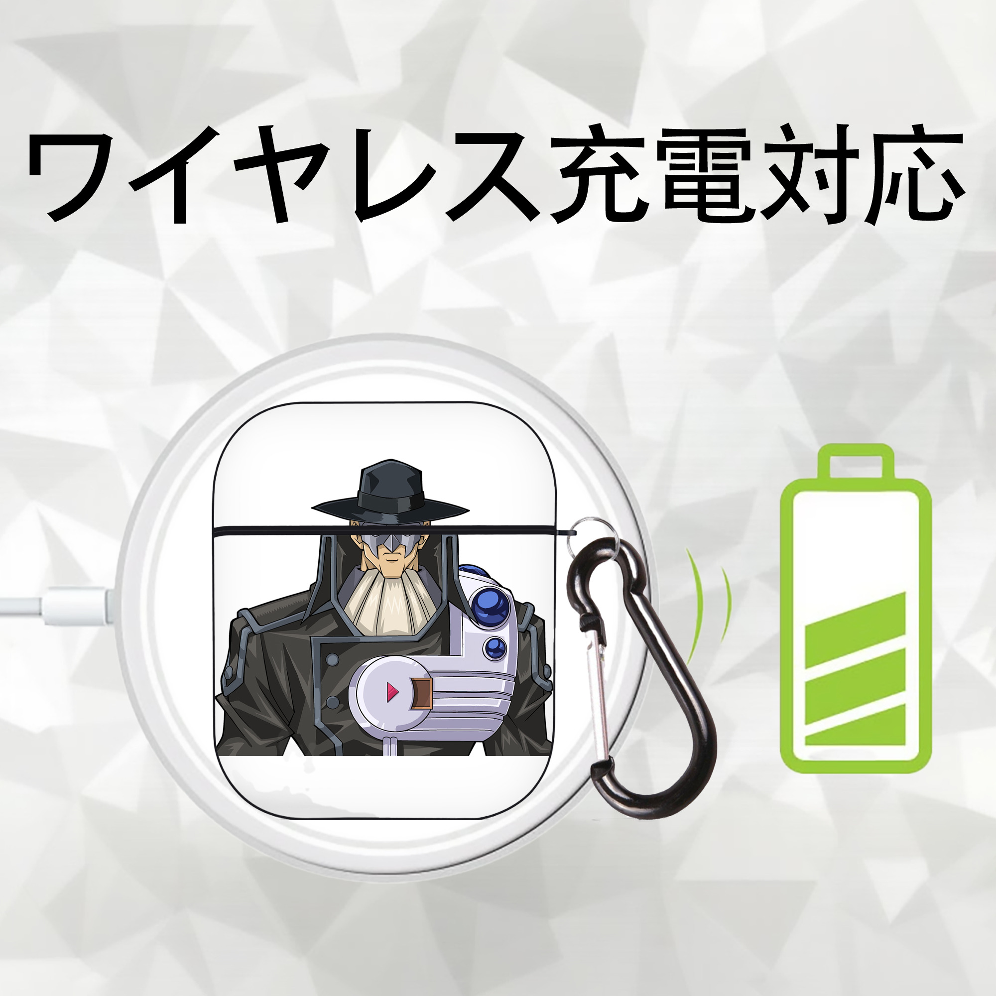 遊☆戯☆王 Yu-Gi-Oh! AirPods 第2世代保護ケース ハードシェル ブラック 耐衝撃・防指紋・カラビナ付き