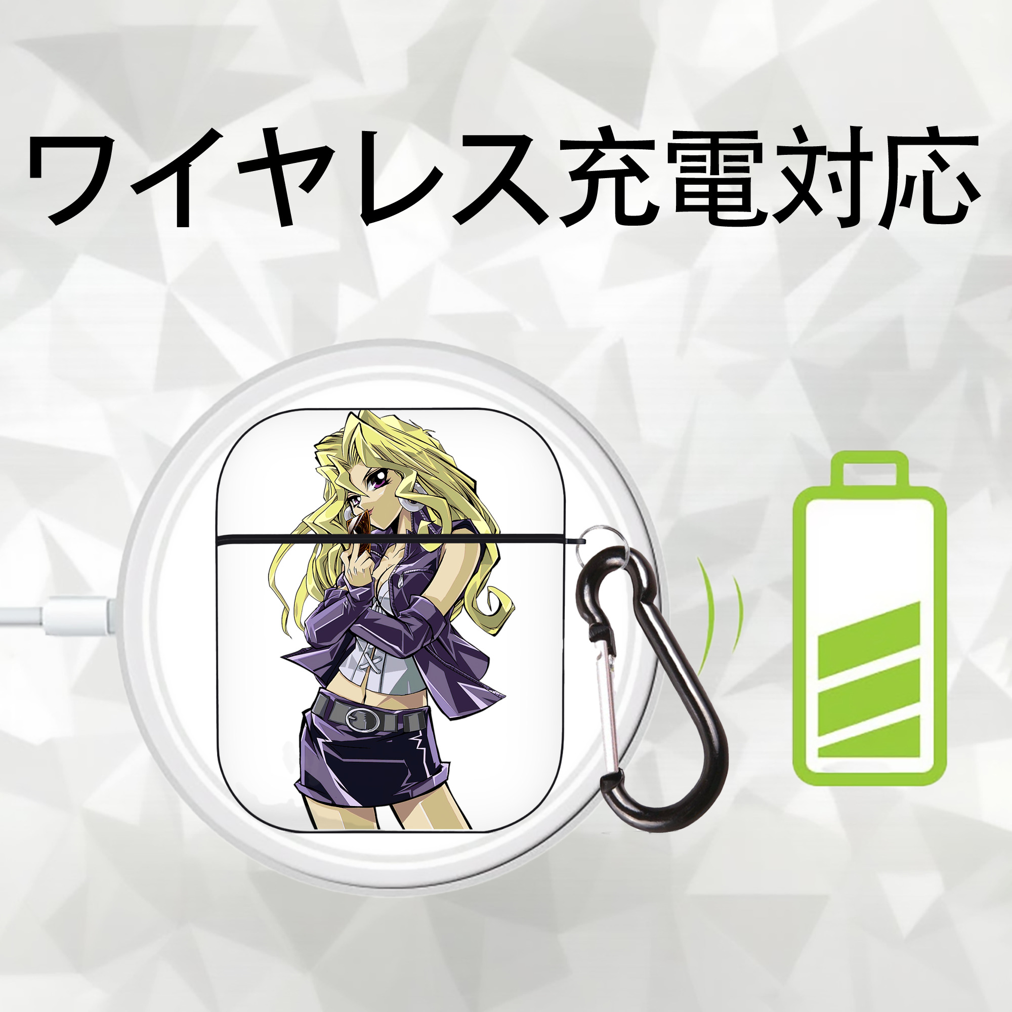 遊☆戯☆王 Yu-Gi-Oh! AirPods 第2世代保護ケース ハードシェル ブラック 耐衝撃・防指紋・カラビナ付き