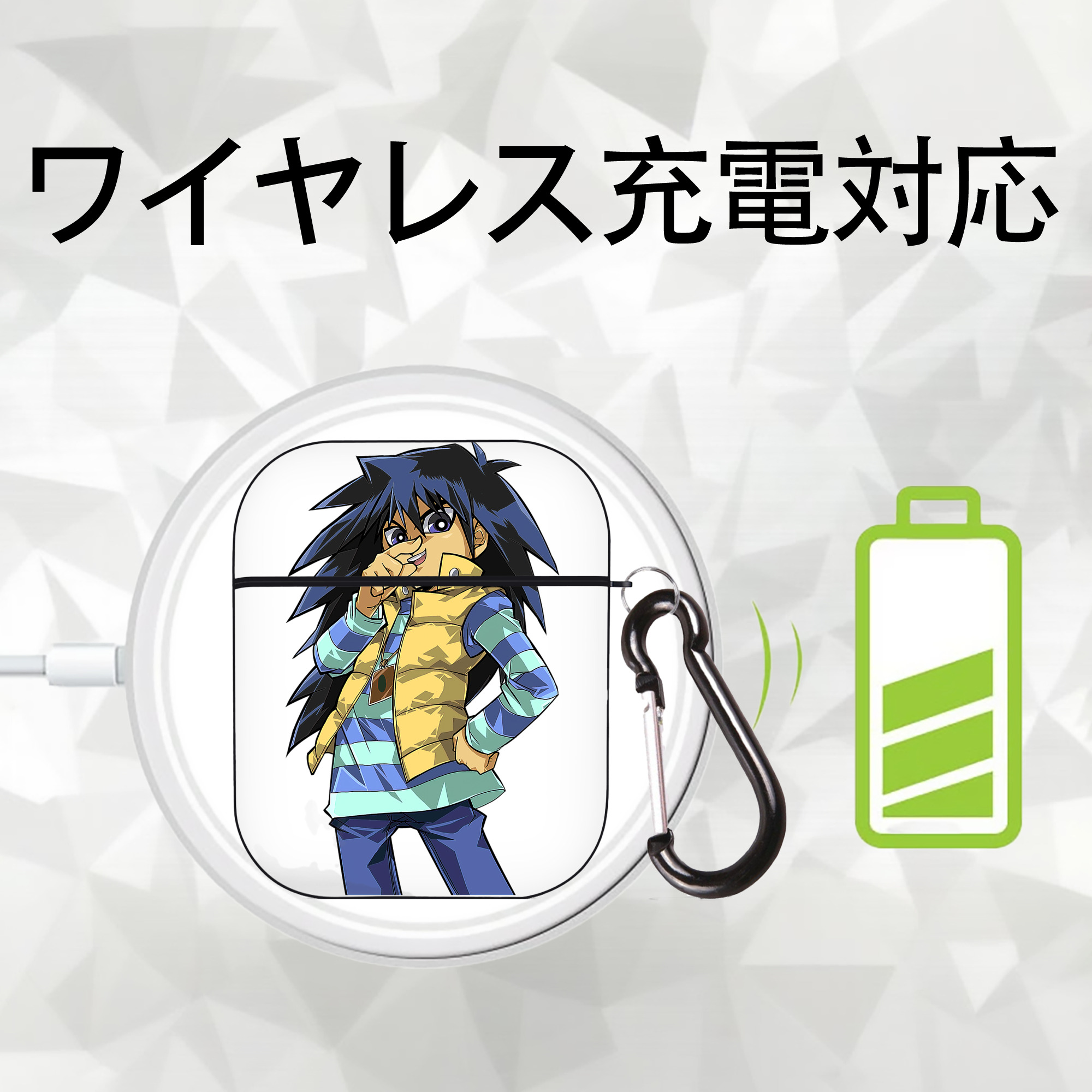 遊☆戯☆王 Yu-Gi-Oh! AirPods 第2世代保護ケース ハードシェル ブラック 耐衝撃・防指紋・カラビナ付き
