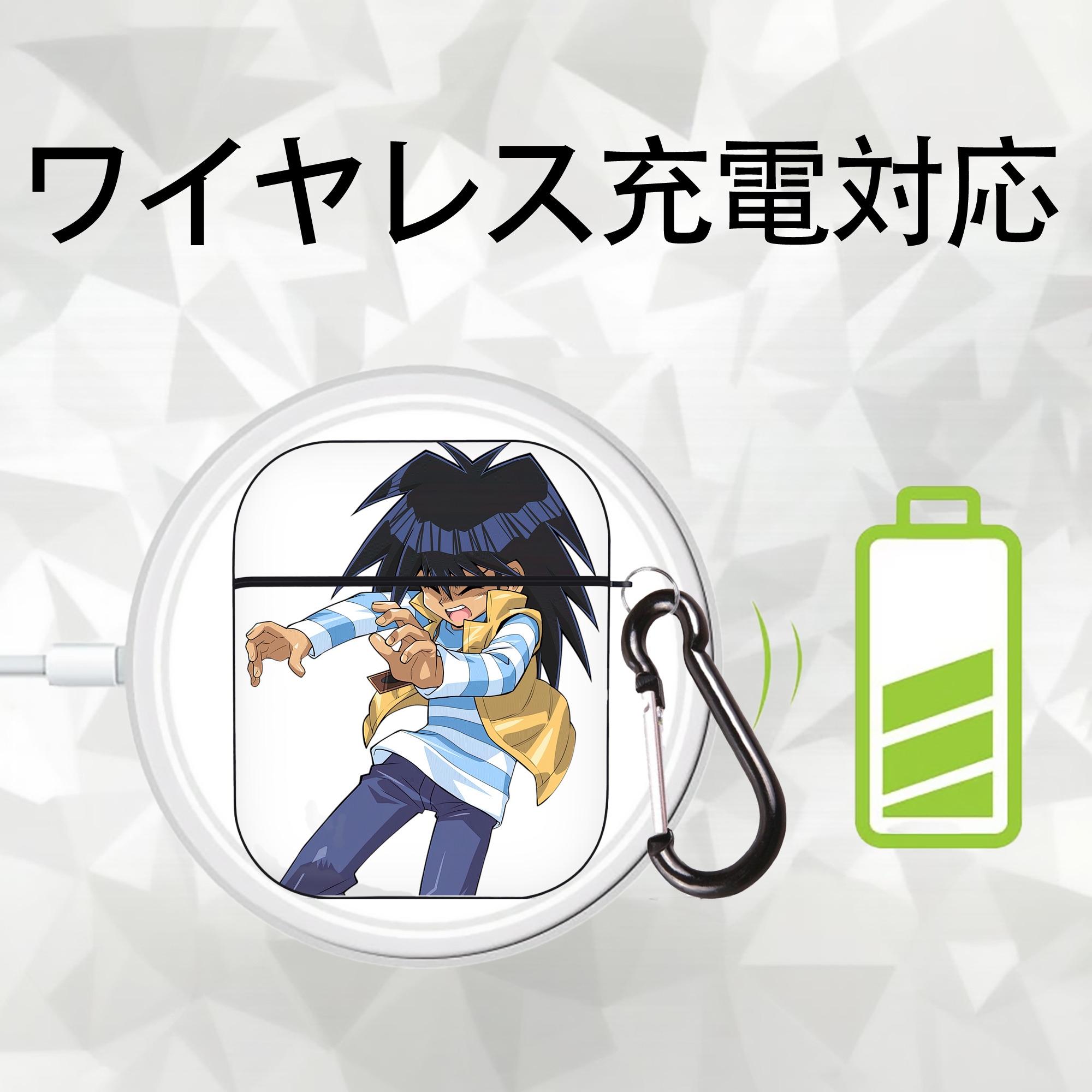 遊☆戯☆王 Yu-Gi-Oh! AirPods 第2世代保護ケース ハードシェル ブラック 耐衝撃・防指紋・カラビナ付き