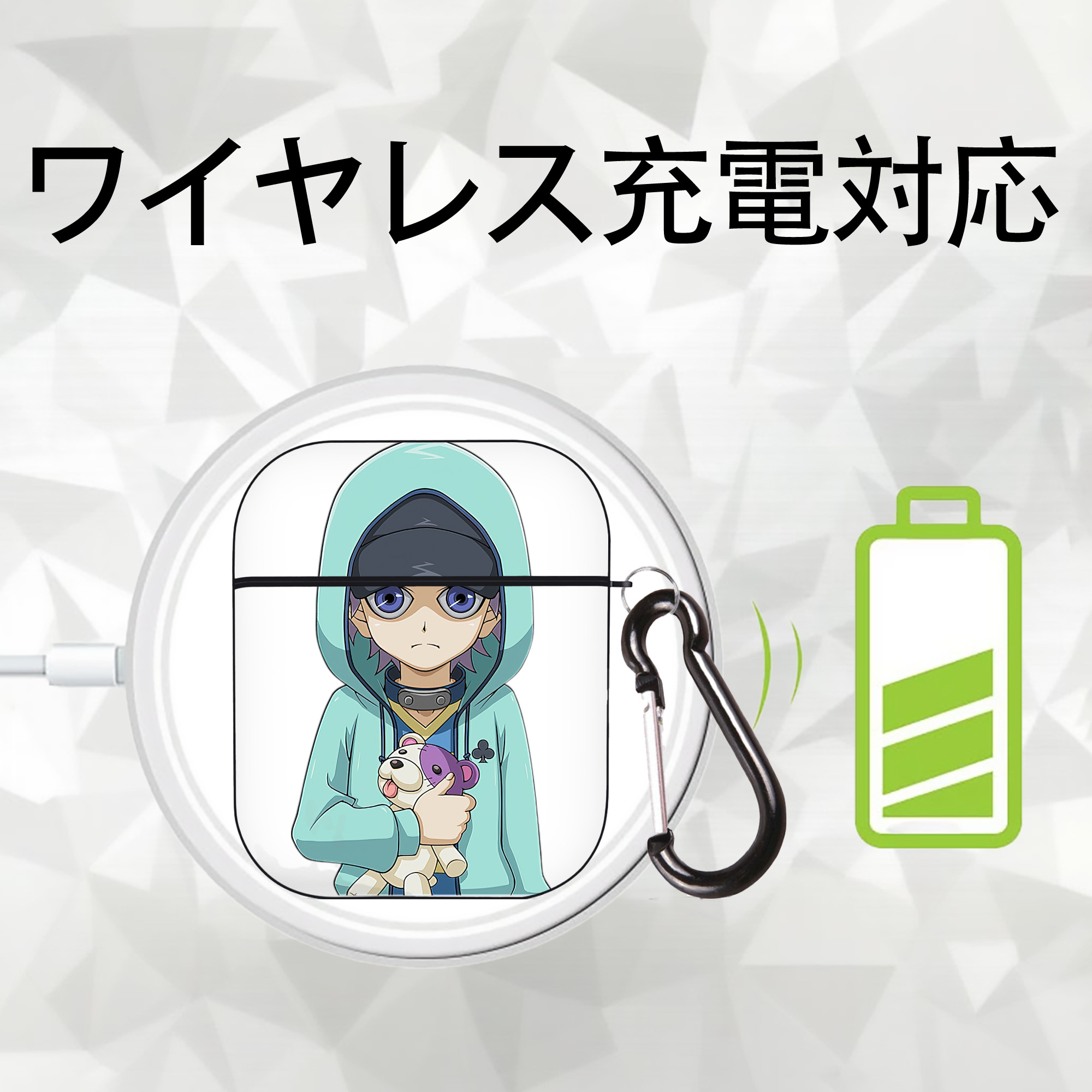 遊☆戯☆王 Yu-Gi-Oh! AirPods 第2世代保護ケース ハードシェル ブラック 耐衝撃・防指紋・カラビナ付き