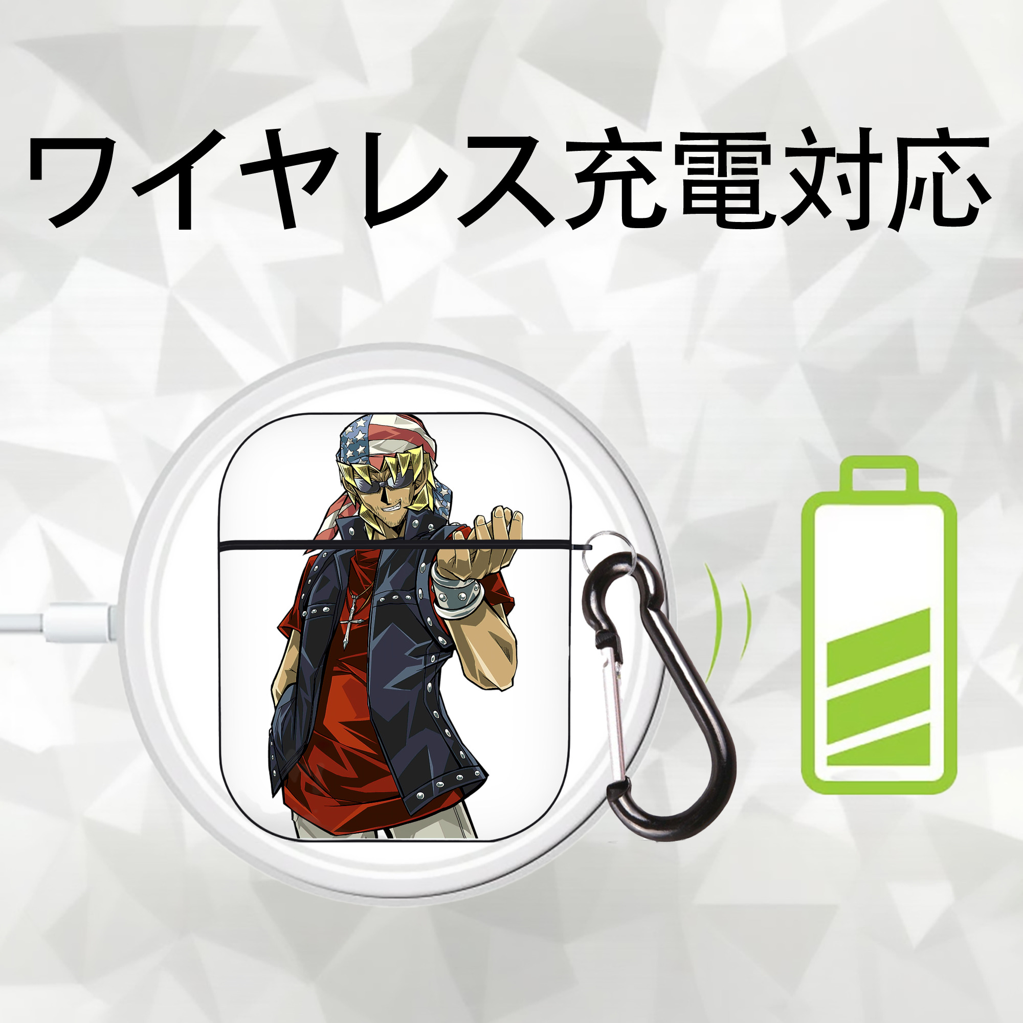 遊☆戯☆王 Yu-Gi-Oh! AirPods 第2世代保護ケース ハードシェル ブラック 耐衝撃・防指紋・カラビナ付き