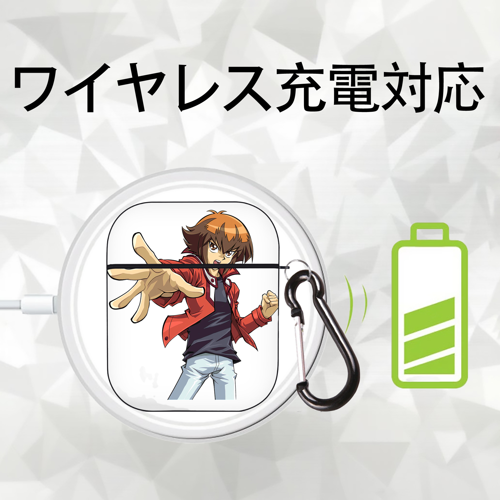 遊☆戯☆王 Yu-Gi-Oh! AirPods 第2世代保護ケース ハードシェル ブラック 耐衝撃・防指紋・カラビナ付き