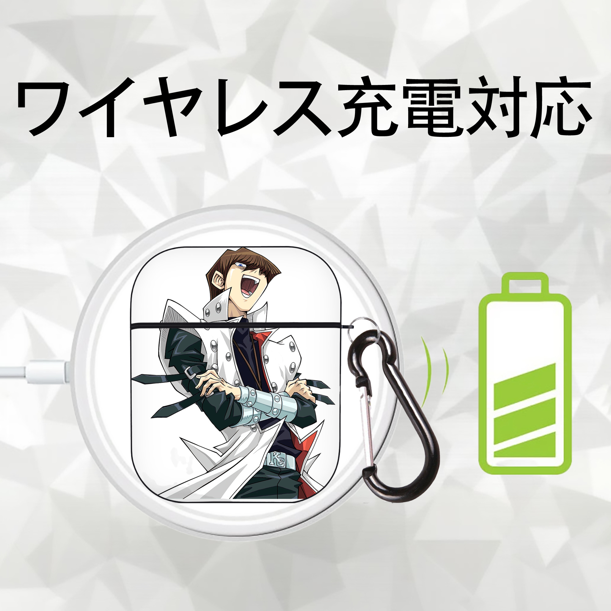 遊☆戯☆王 Yu-Gi-Oh! AirPods 第2世代保護ケース ハードシェル ブラック 耐衝撃・防指紋・カラビナ付き