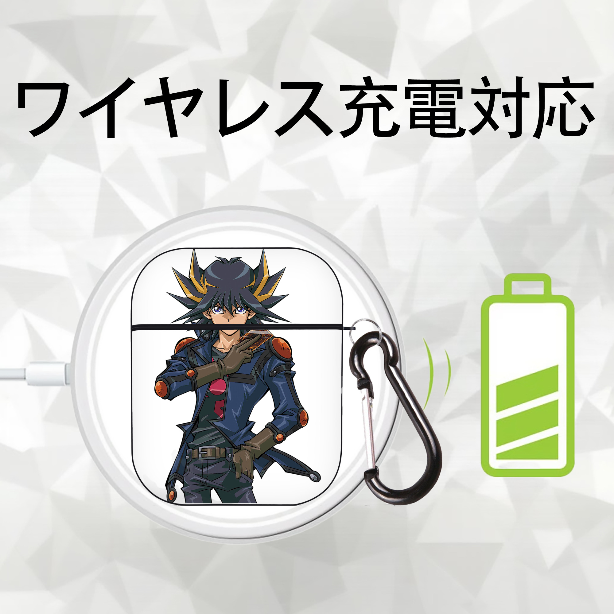 遊☆戯☆王 Yu-Gi-Oh! AirPods 第2世代保護ケース ハードシェル ブラック 耐衝撃・防指紋・カラビナ付き