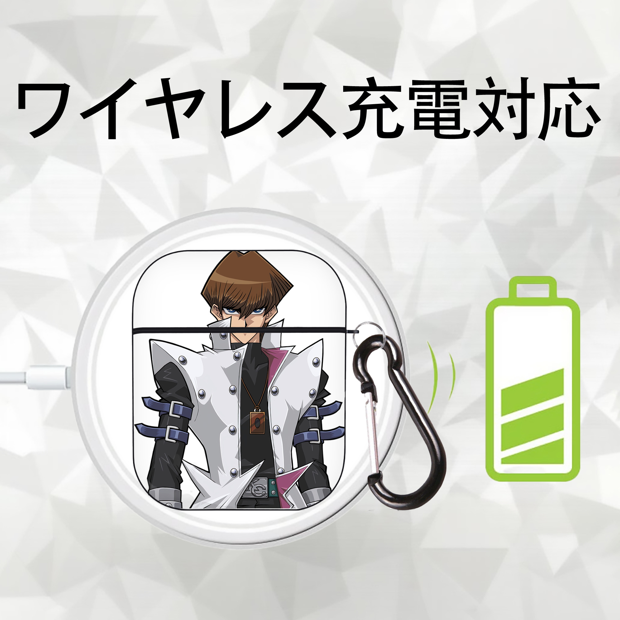 遊☆戯☆王 Yu-Gi-Oh! AirPods 第2世代保護ケース ハードシェル ブラック 耐衝撃・防指紋・カラビナ付き
