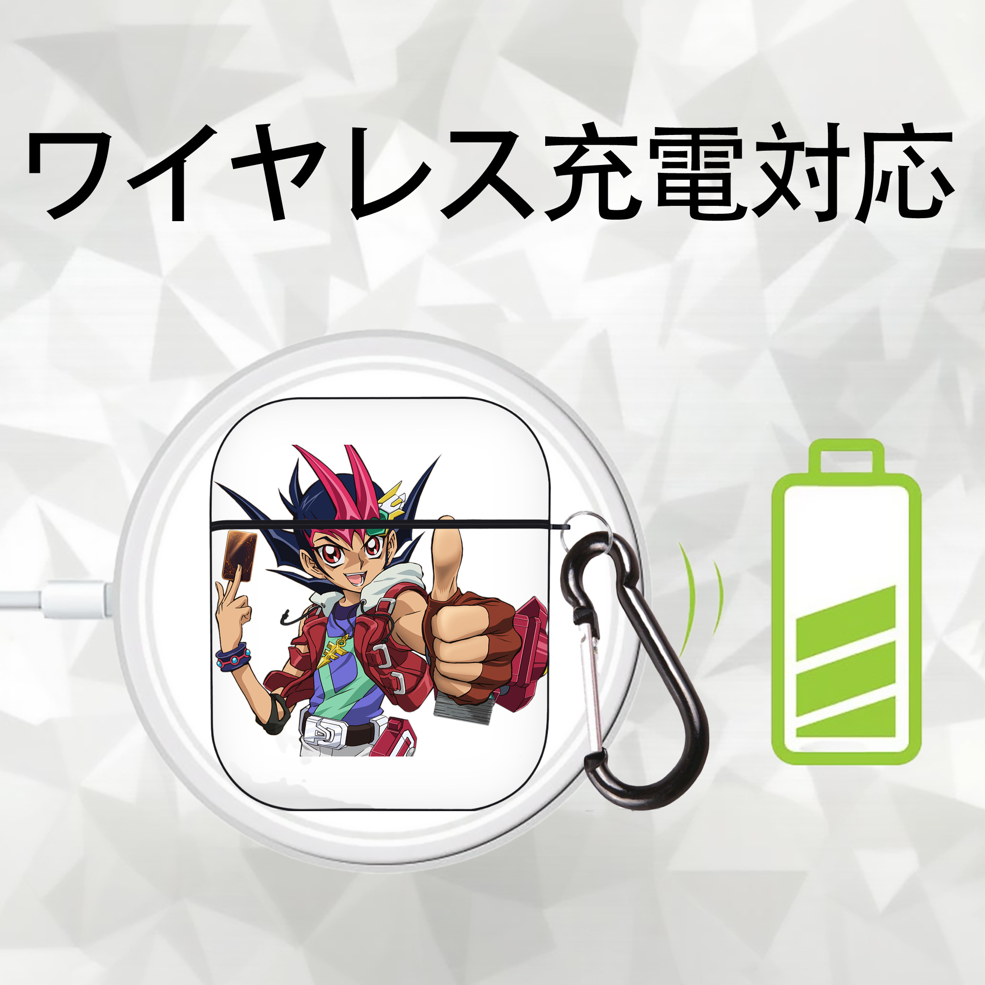 遊☆戯☆王 Yu-Gi-Oh! AirPods 第2世代保護ケース ハードシェル ブラック 耐衝撃・防指紋・カラビナ付き