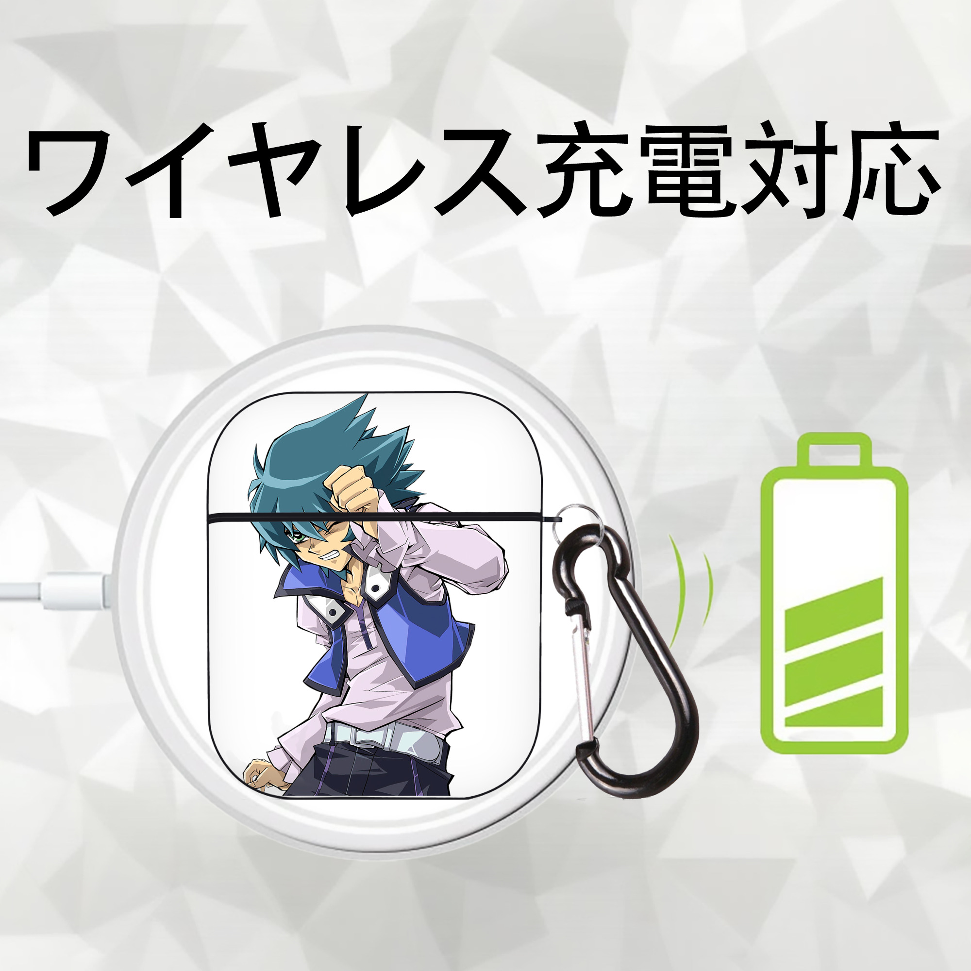 遊☆戯☆王 Yu-Gi-Oh! AirPods 第2世代保護ケース ハードシェル ブラック 耐衝撃・防指紋・カラビナ付き