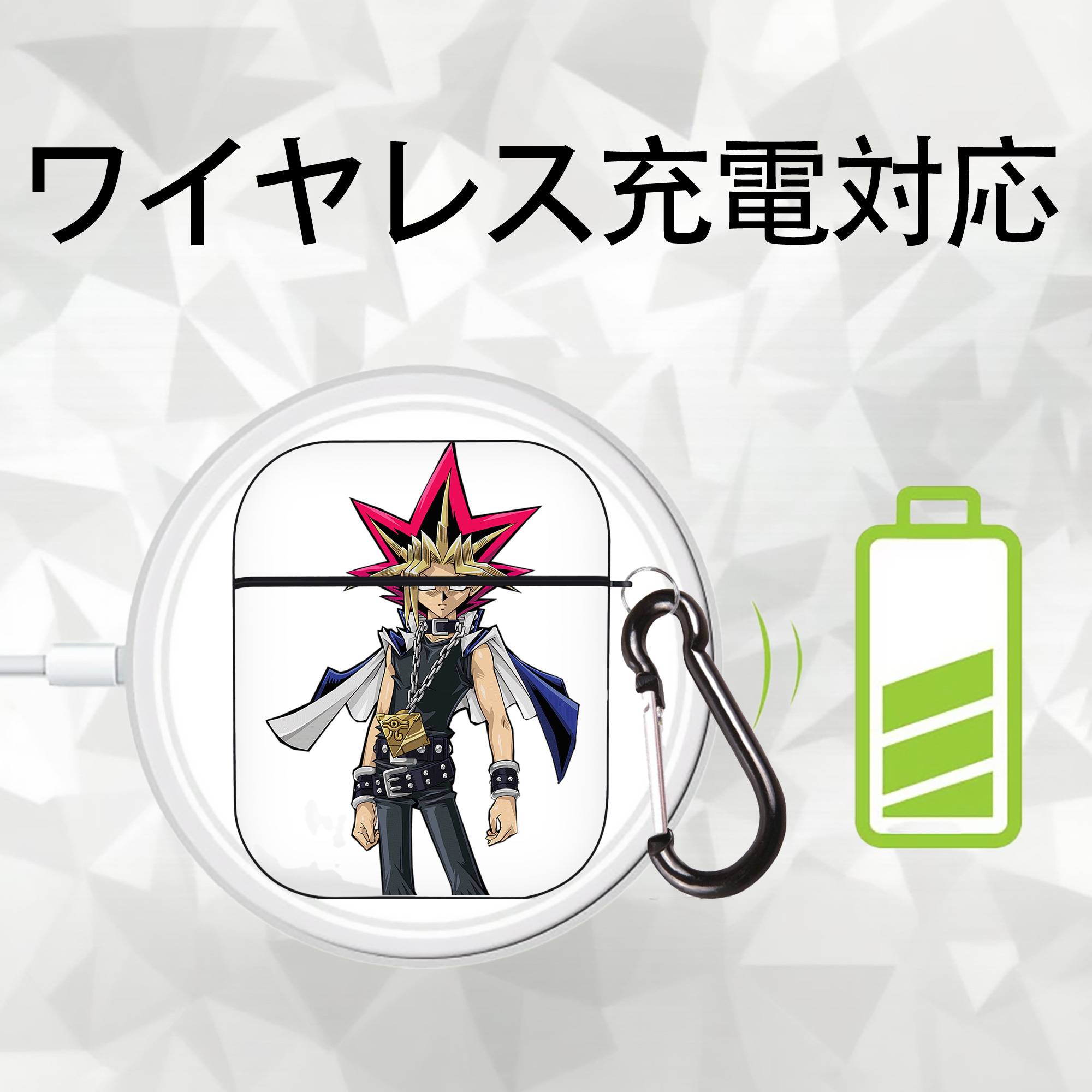 遊☆戯☆王 Yu-Gi-Oh! AirPods 第2世代保護ケース ハードシェル ブラック 耐衝撃・防指紋・カラビナ付き
