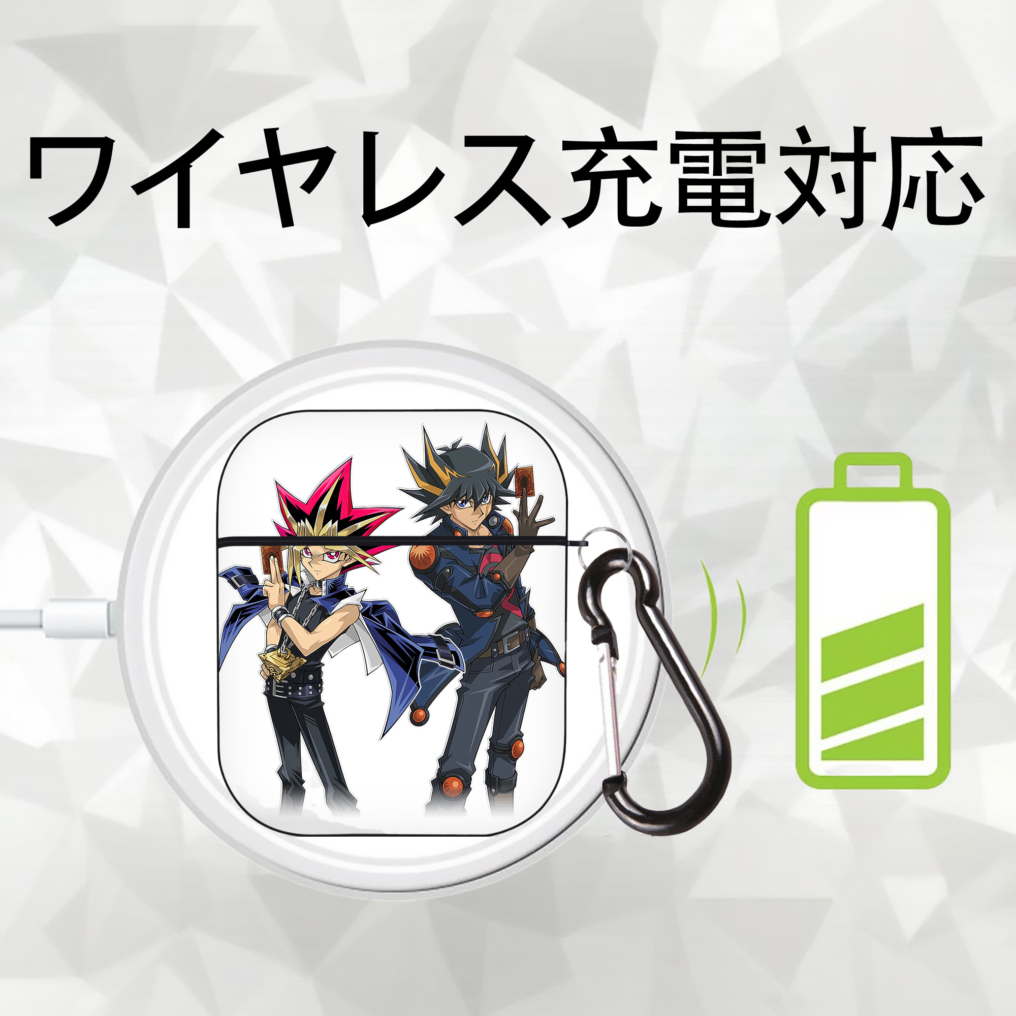 遊☆戯☆王 Yu-Gi-Oh! AirPods 第2世代保護ケース ハードシェル ブラック 耐衝撃・防指紋・カラビナ付き
