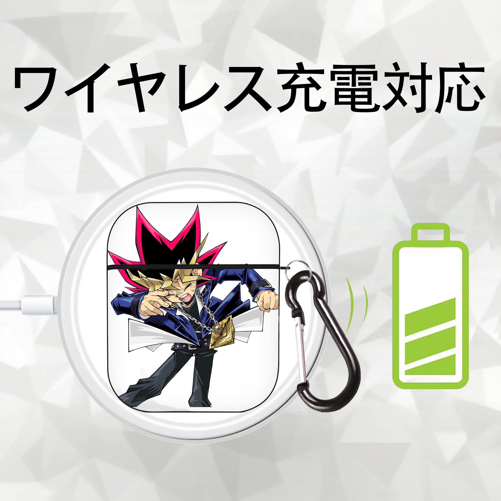 遊☆戯☆王 Yu-Gi-Oh! AirPods 第2世代保護ケース ハードシェル ブラック 耐衝撃・防指紋・カラビナ付き