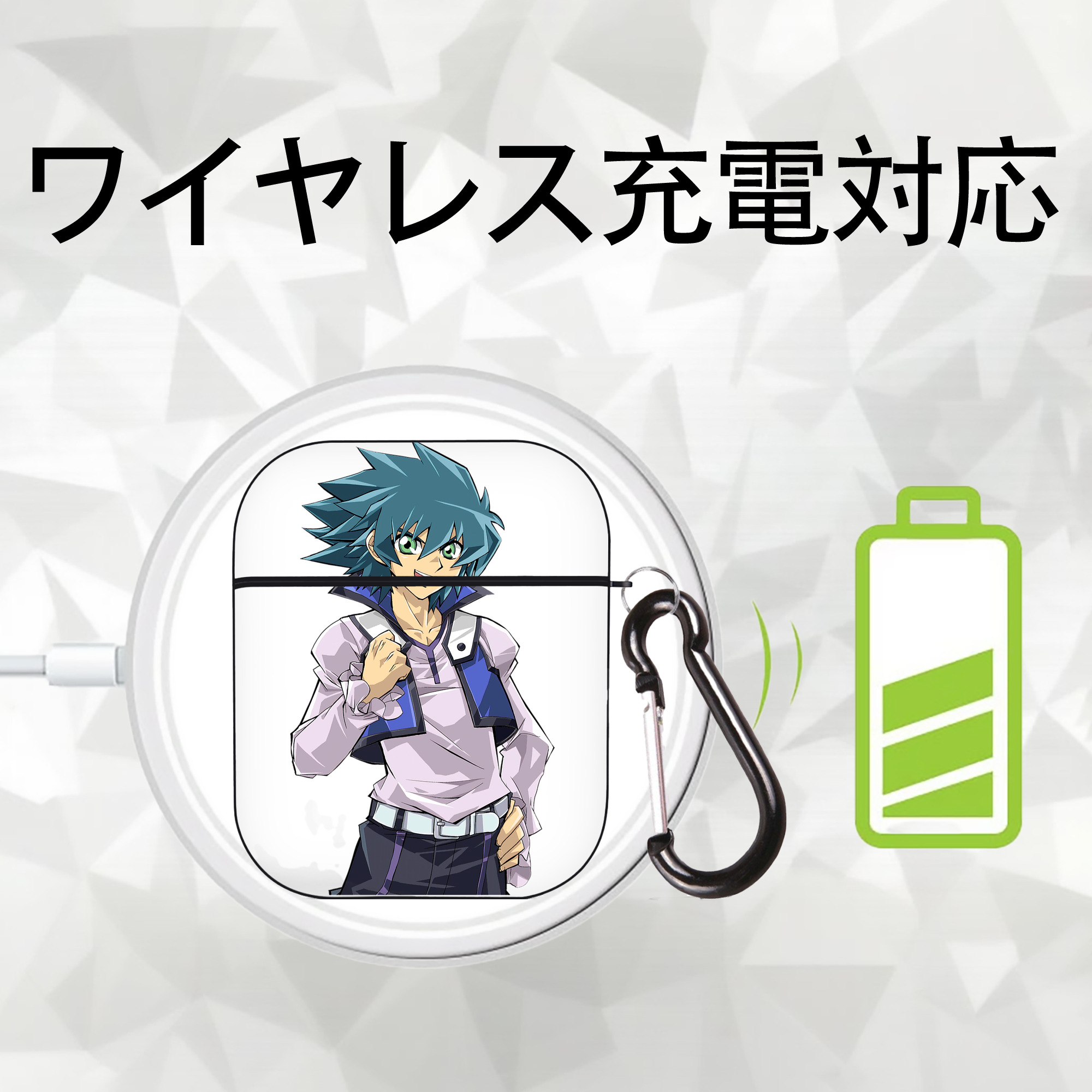 遊☆戯☆王 Yu-Gi-Oh! AirPods 第2世代保護ケース ハードシェル ブラック 耐衝撃・防指紋・カラビナ付き